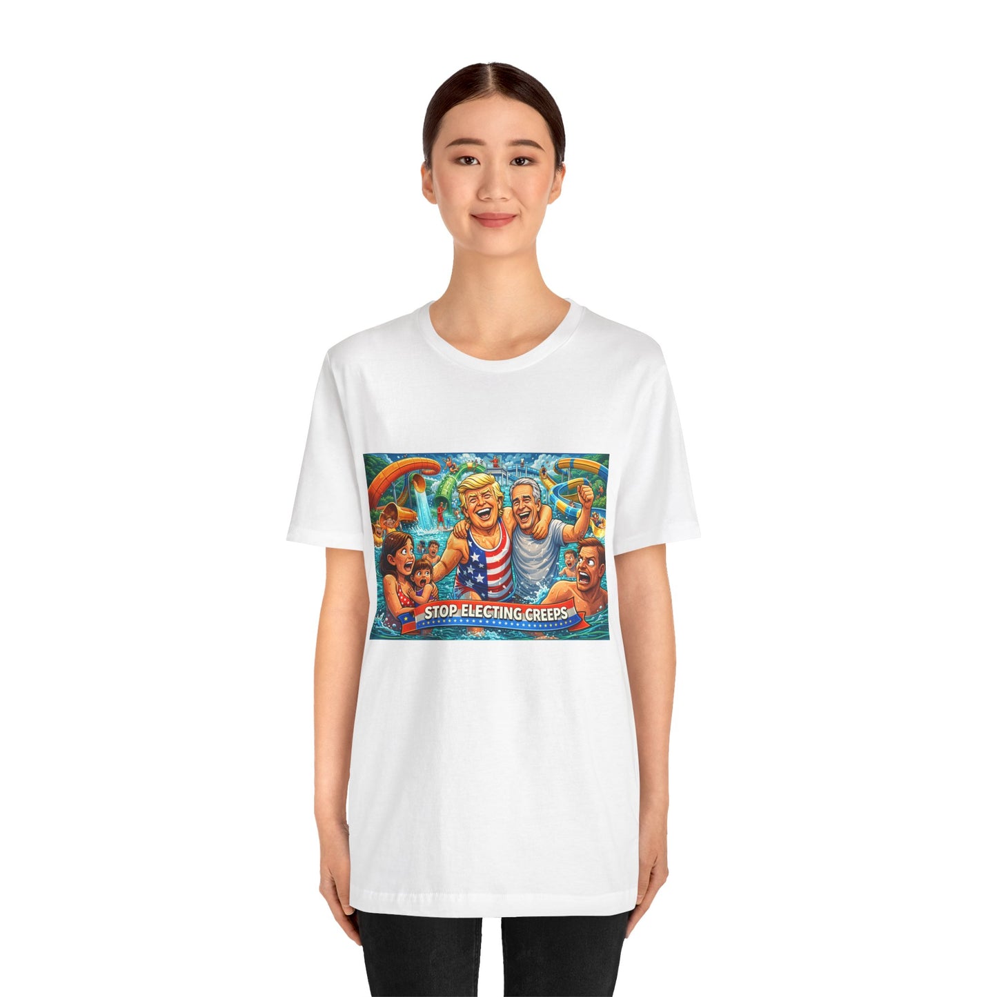 T‑Shirt — "Stop Fleecing Creeps" Beach Party Graphic Tee