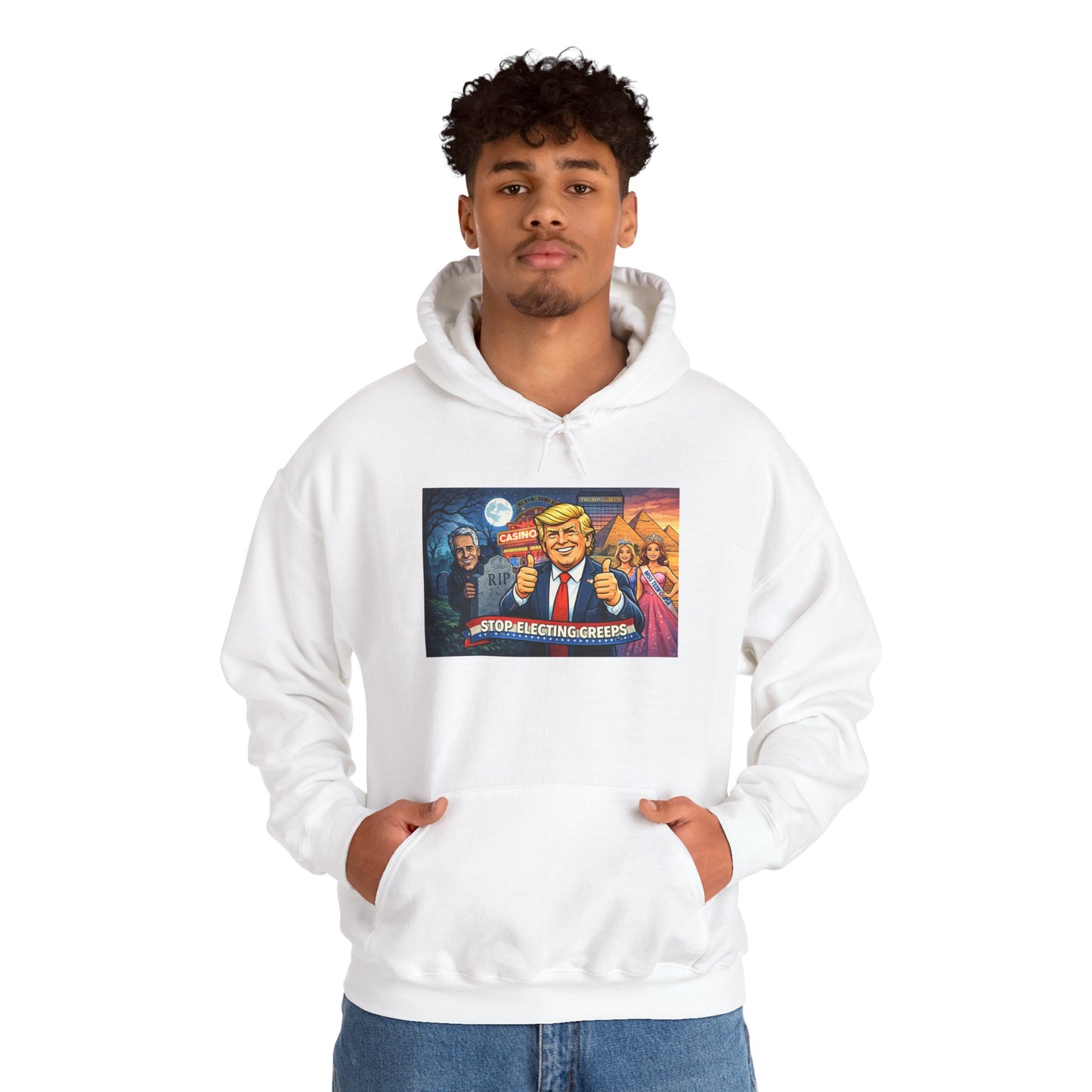 Political Hoodie — 'Make America Grateful' Cartoon Trump & Supporters Graphic Hoodie