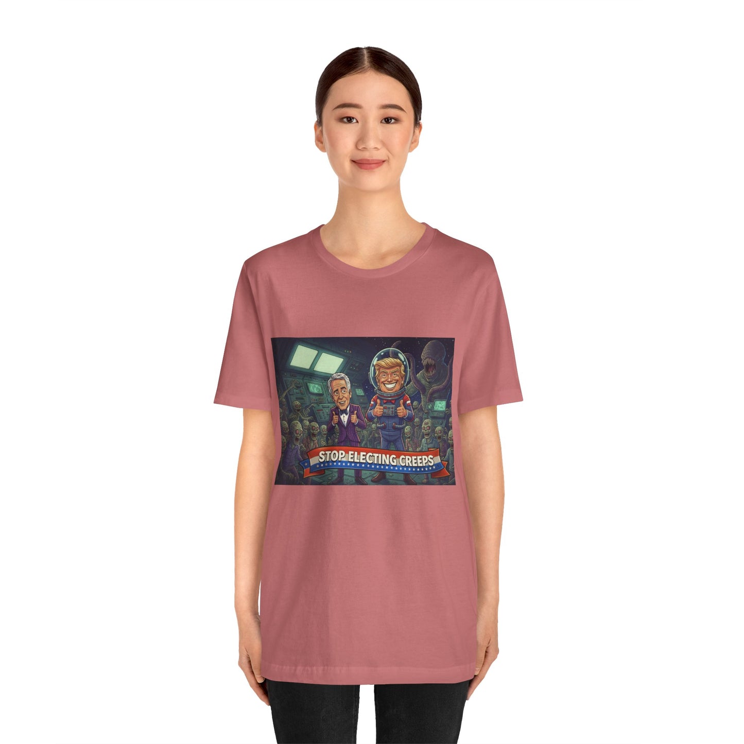 Political Satire Tee — “Stop Electing Creeps” Graphic Shirt