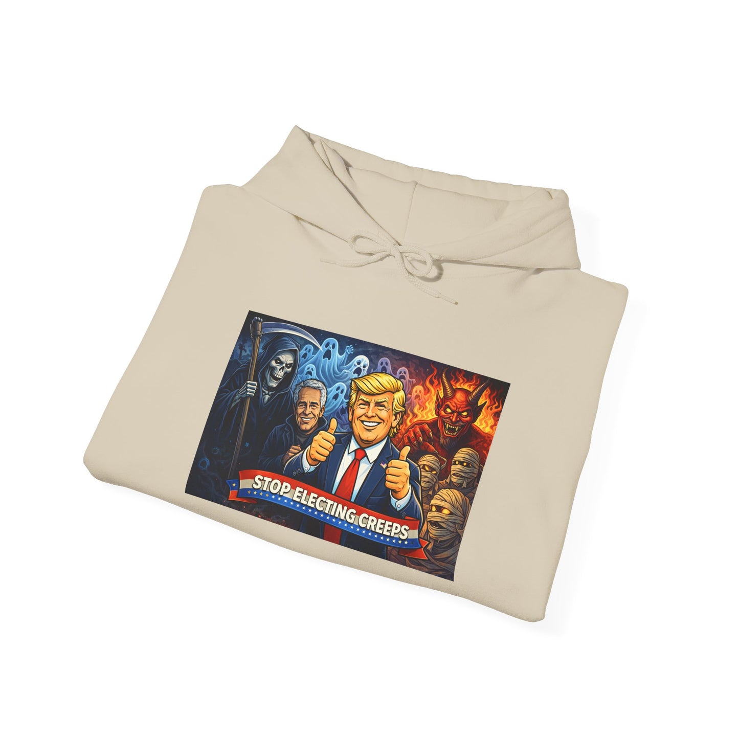 Political Caricature Hoodie — Bold Retro Satire Graphic Sweatshirt