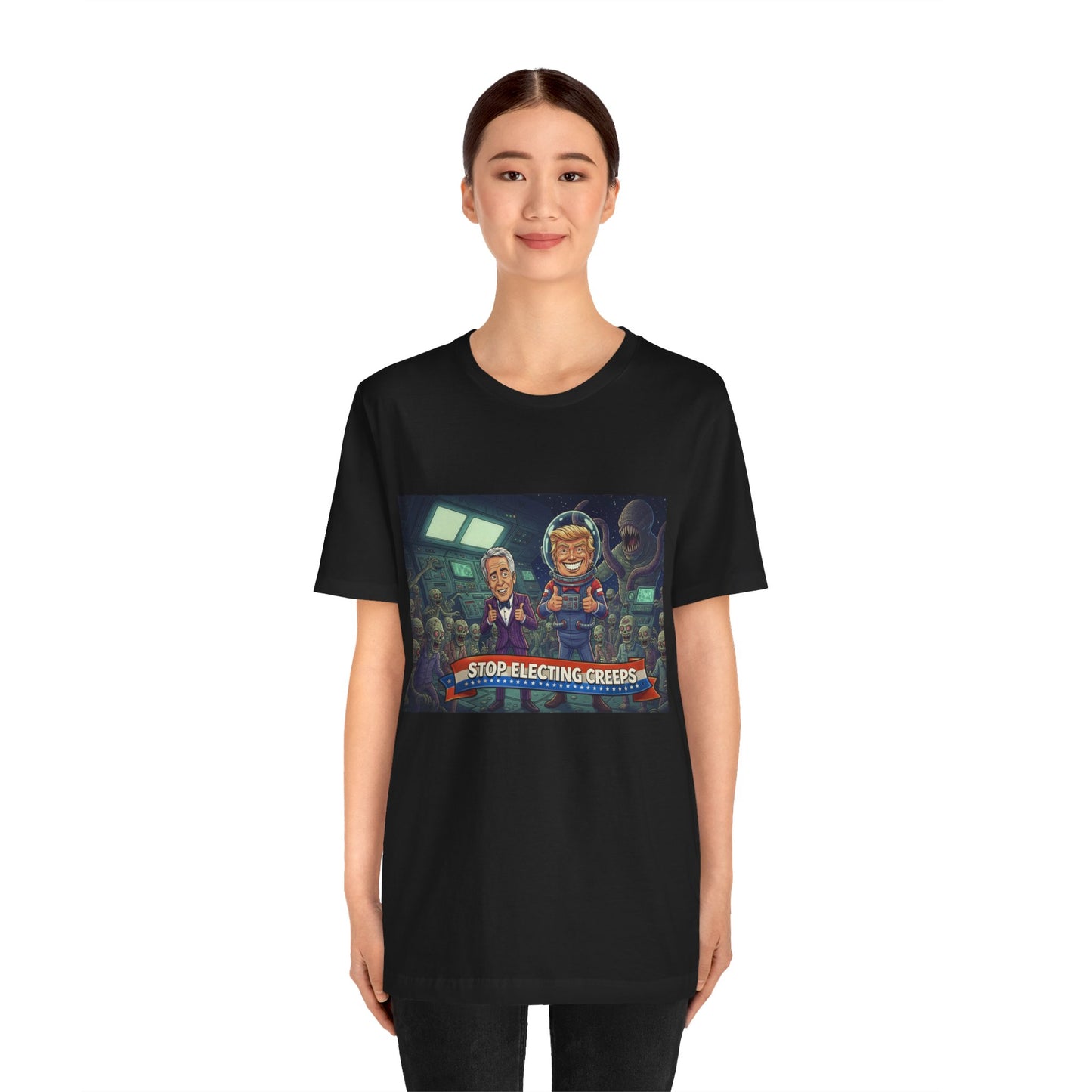 Political Satire Tee — “Stop Electing Creeps” Graphic Shirt