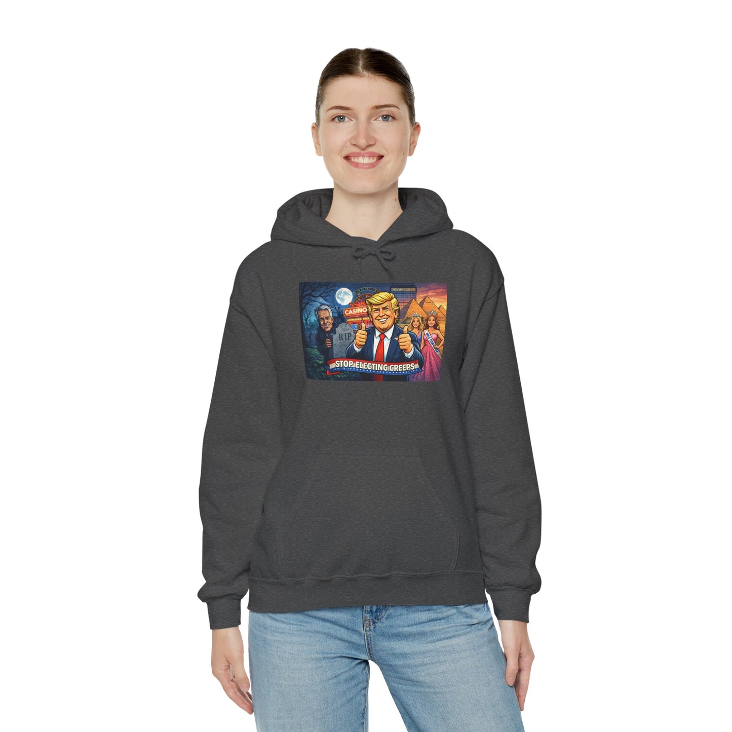 Political Hoodie — 'Make America Grateful' Cartoon Trump & Supporters Graphic Hoodie