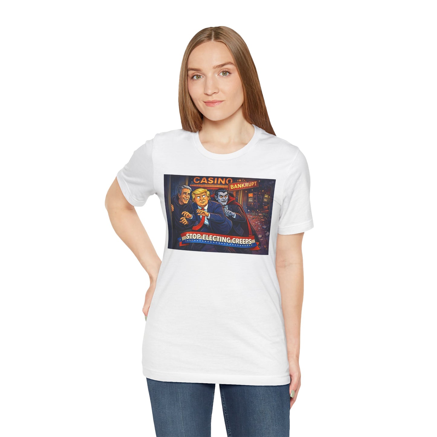 Casino Bankrupt Graphic Tee — "Stop Electing Creeps" Political Satire T‑Shirt