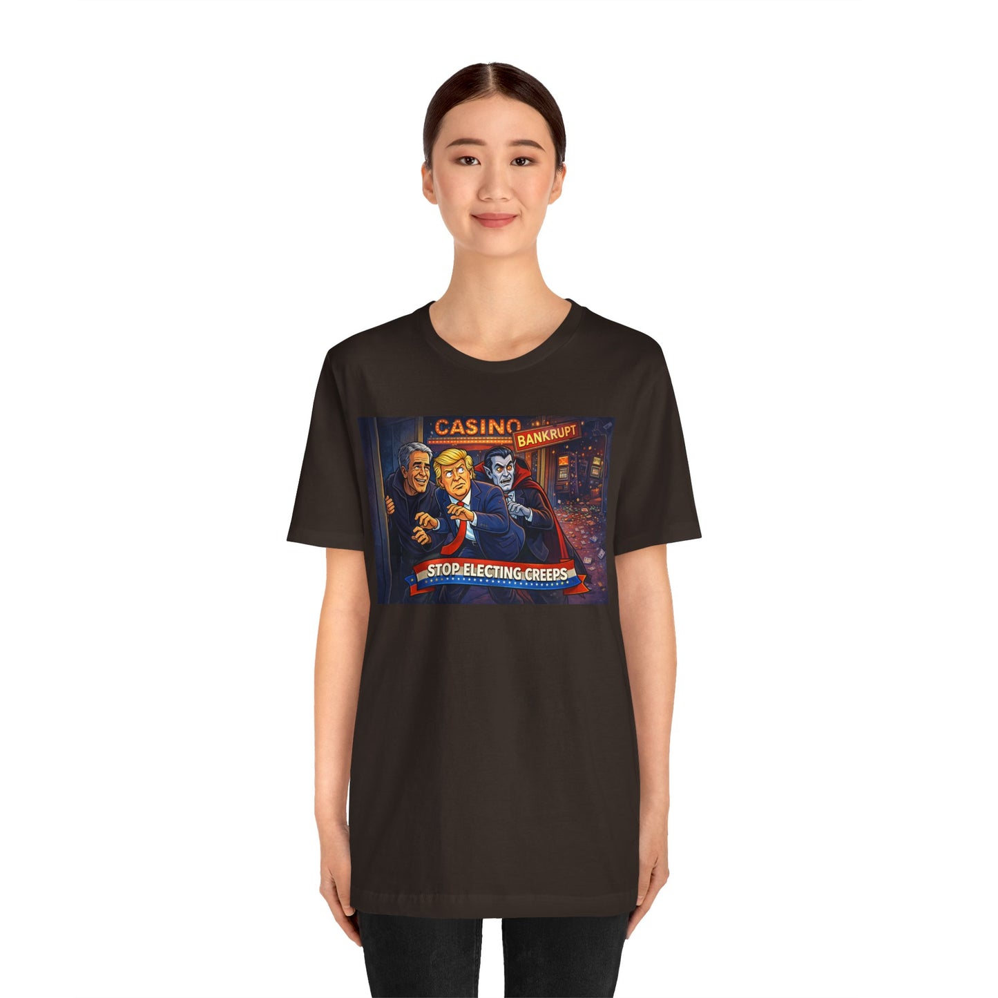 Casino Bankrupt Graphic Tee — "Stop Electing Creeps" Political Satire T‑Shirt