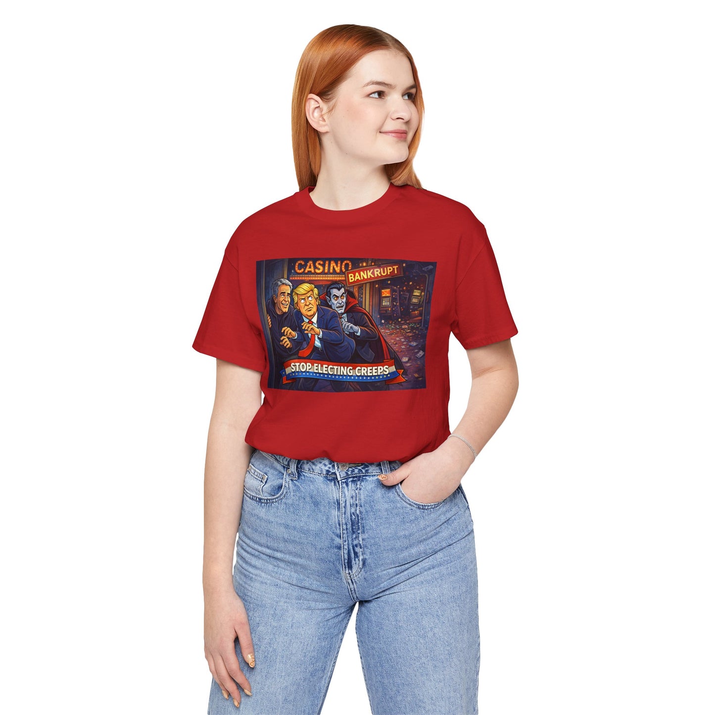 Casino Bankrupt Graphic Tee — "Stop Electing Creeps" Political Satire T‑Shirt