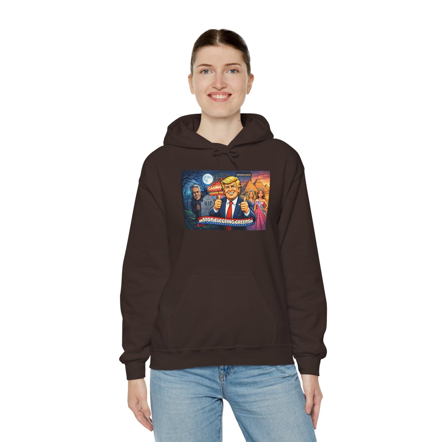 Political Hoodie — 'Make America Grateful' Cartoon Trump & Supporters Graphic Hoodie