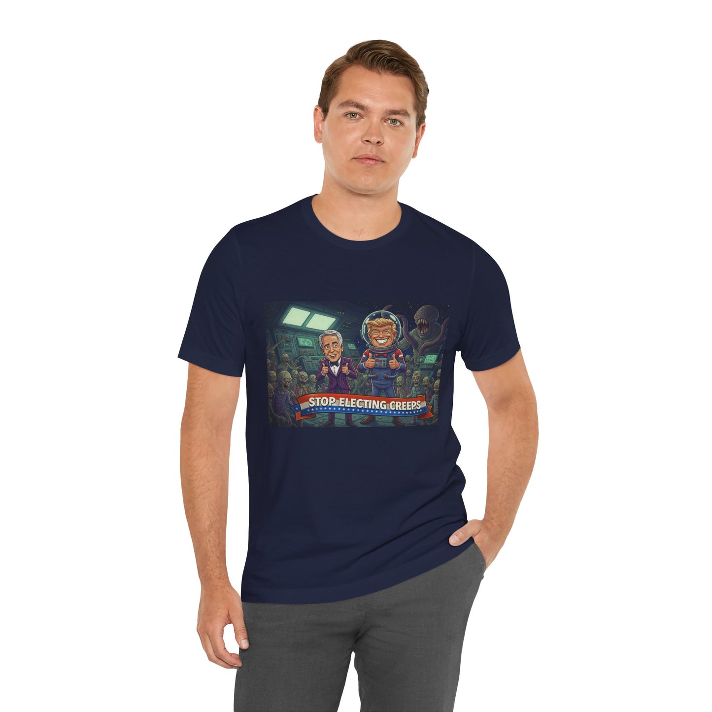 Political Satire Tee — “Stop Electing Creeps” Graphic Shirt