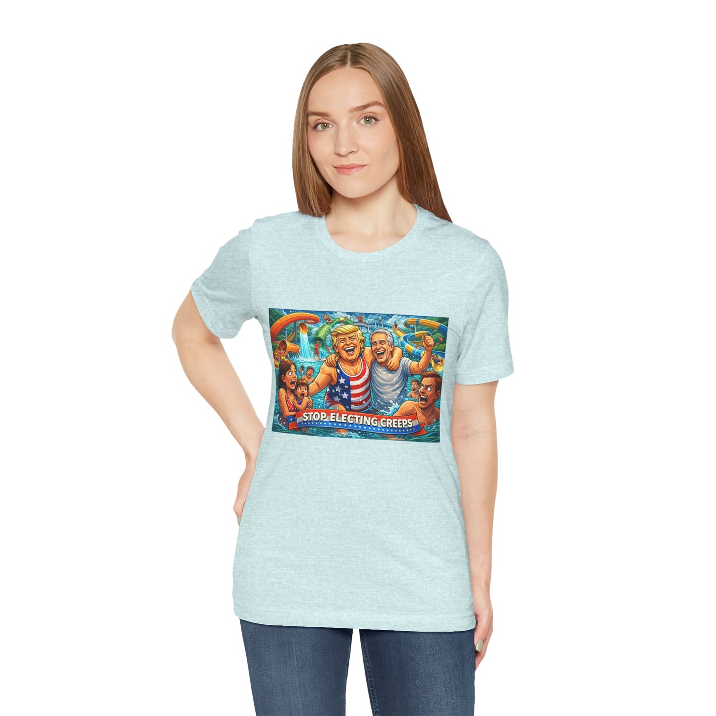 T‑Shirt — "Stop Fleecing Creeps" Beach Party Graphic Tee