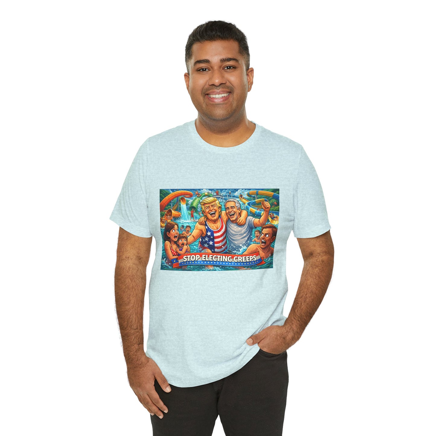 T‑Shirt — "Stop Fleecing Creeps" Beach Party Graphic Tee