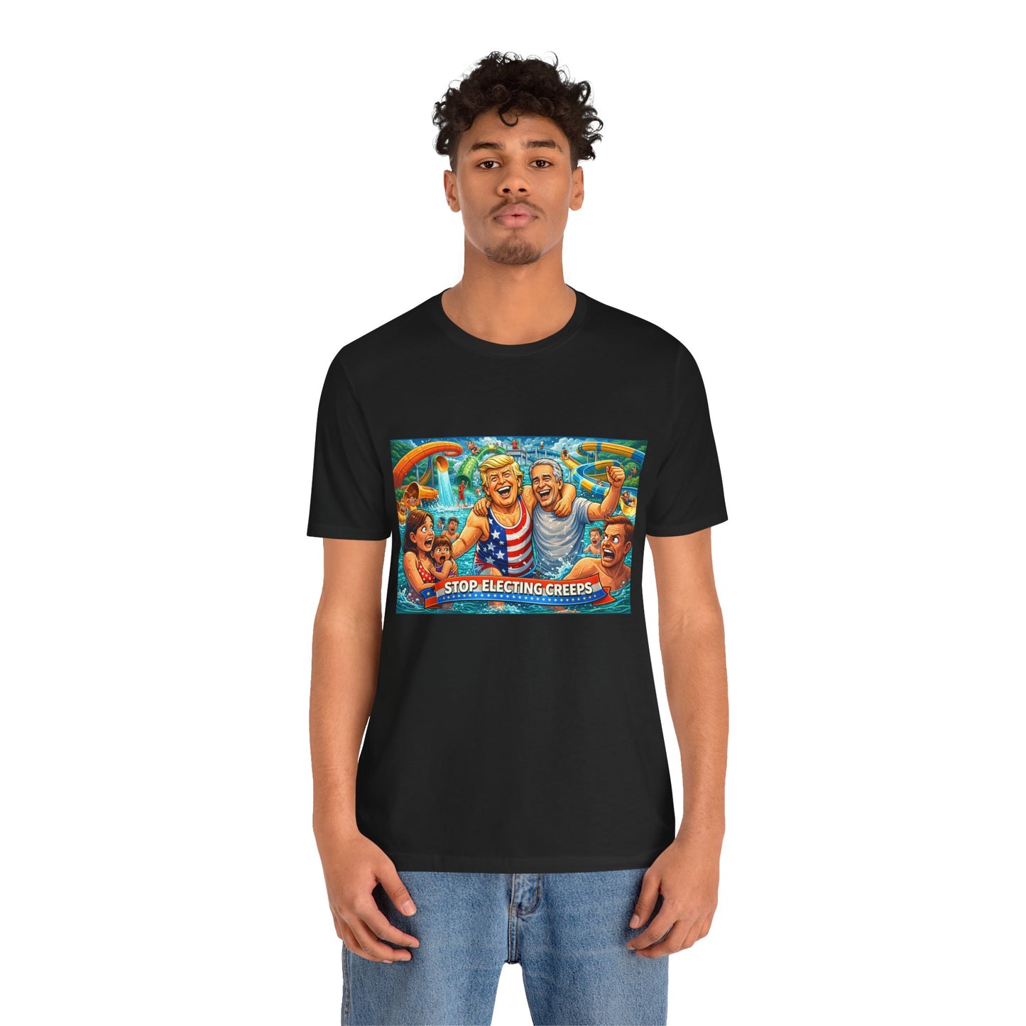 T‑Shirt — "Stop Fleecing Creeps" Beach Party Graphic Tee