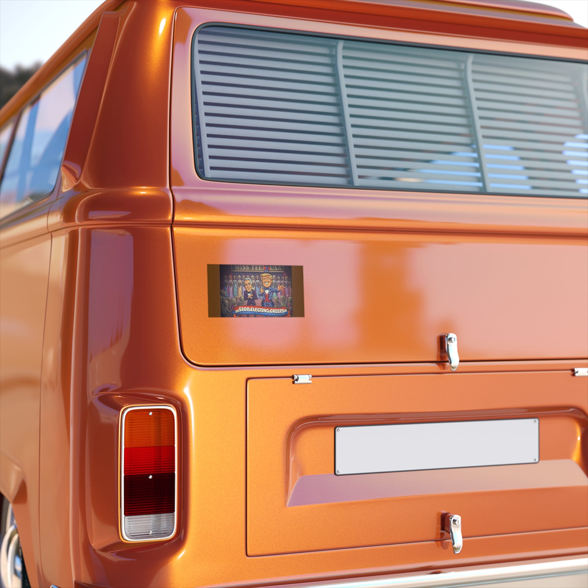 Bumper Sticker — “Stop Electing Creeps” Political Satire Sticker (Miss Teen USA Cartoon)