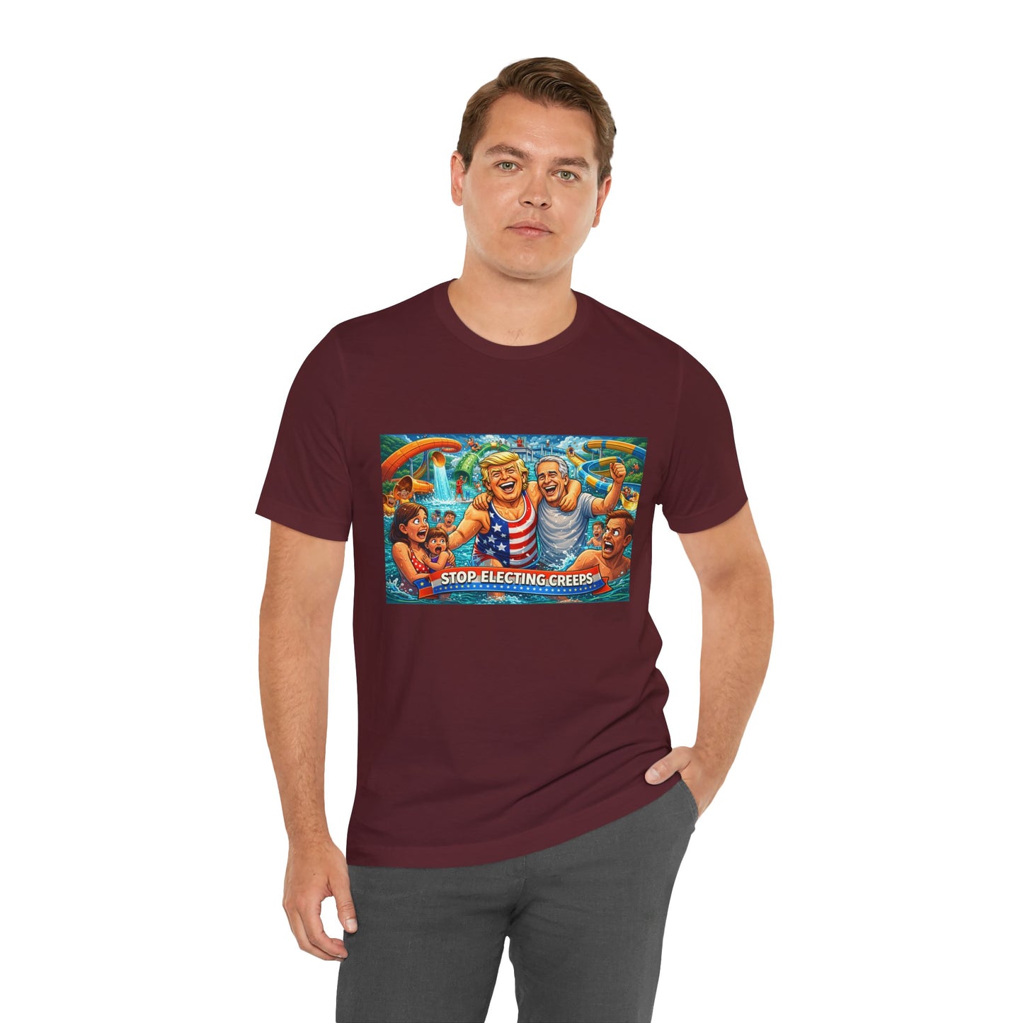 T‑Shirt — "Stop Fleecing Creeps" Beach Party Graphic Tee