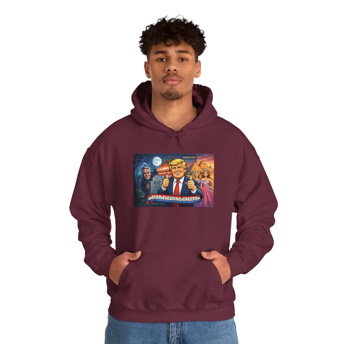 Political Hoodie — 'Make America Grateful' Cartoon Trump & Supporters Graphic Hoodie