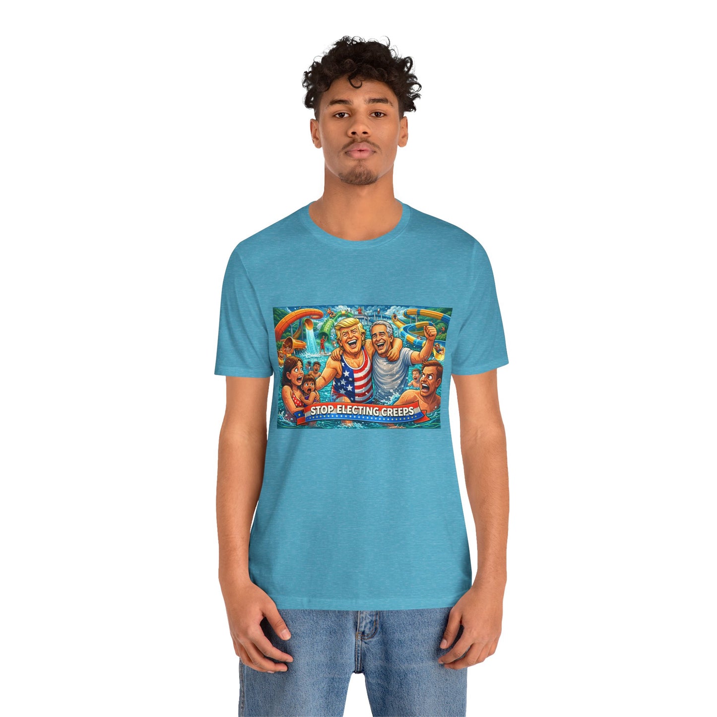 T‑Shirt — "Stop Fleecing Creeps" Beach Party Graphic Tee