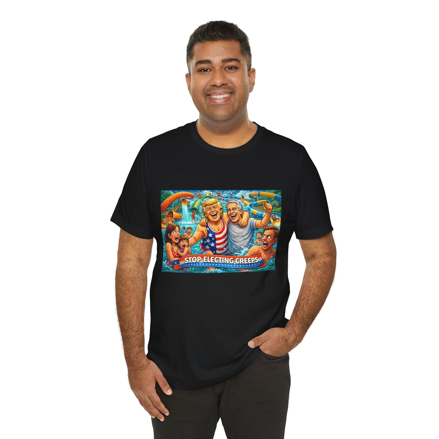 T‑Shirt — "Stop Fleecing Creeps" Beach Party Graphic Tee