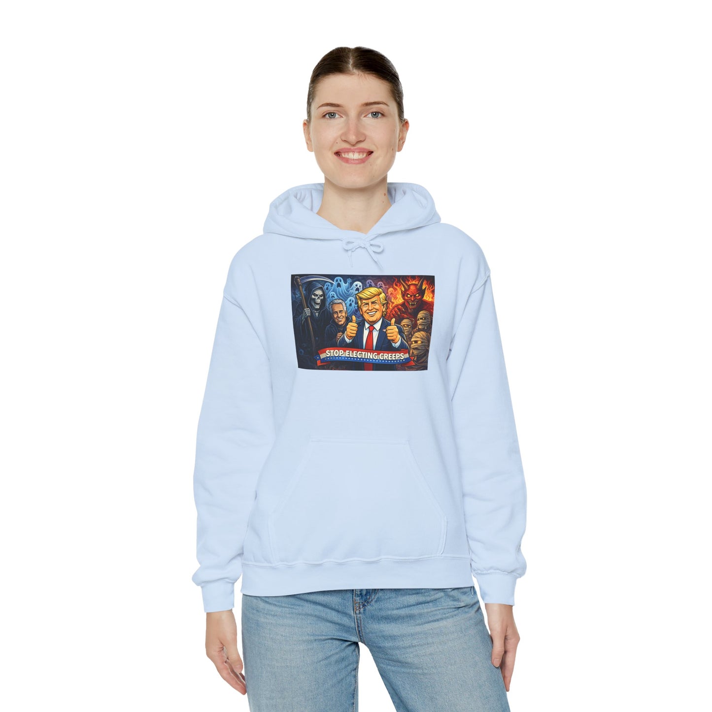 Political Caricature Hoodie — Bold Retro Satire Graphic Sweatshirt