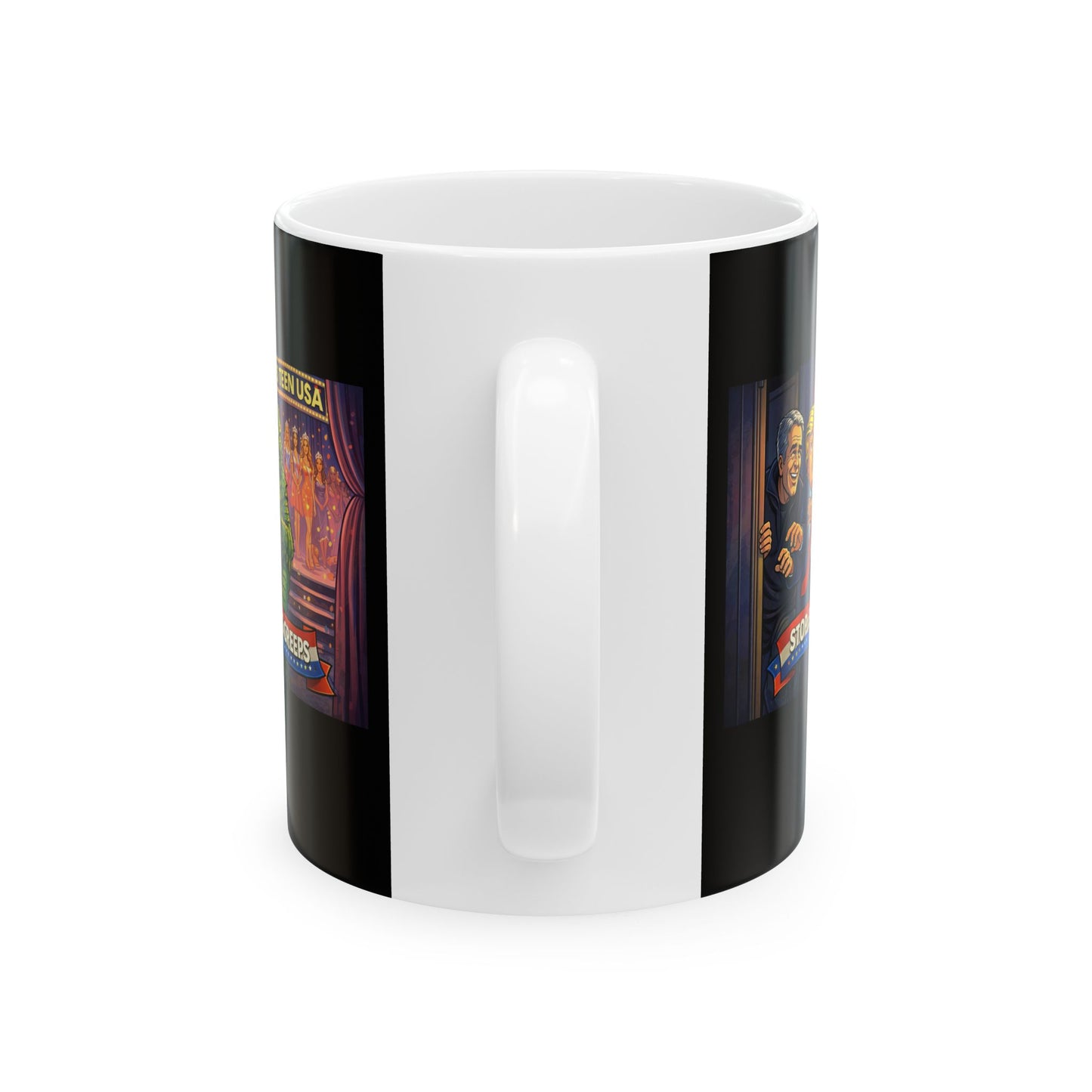 Vintage Stage Curtain Coffee Mug with Showbiz Illustration
