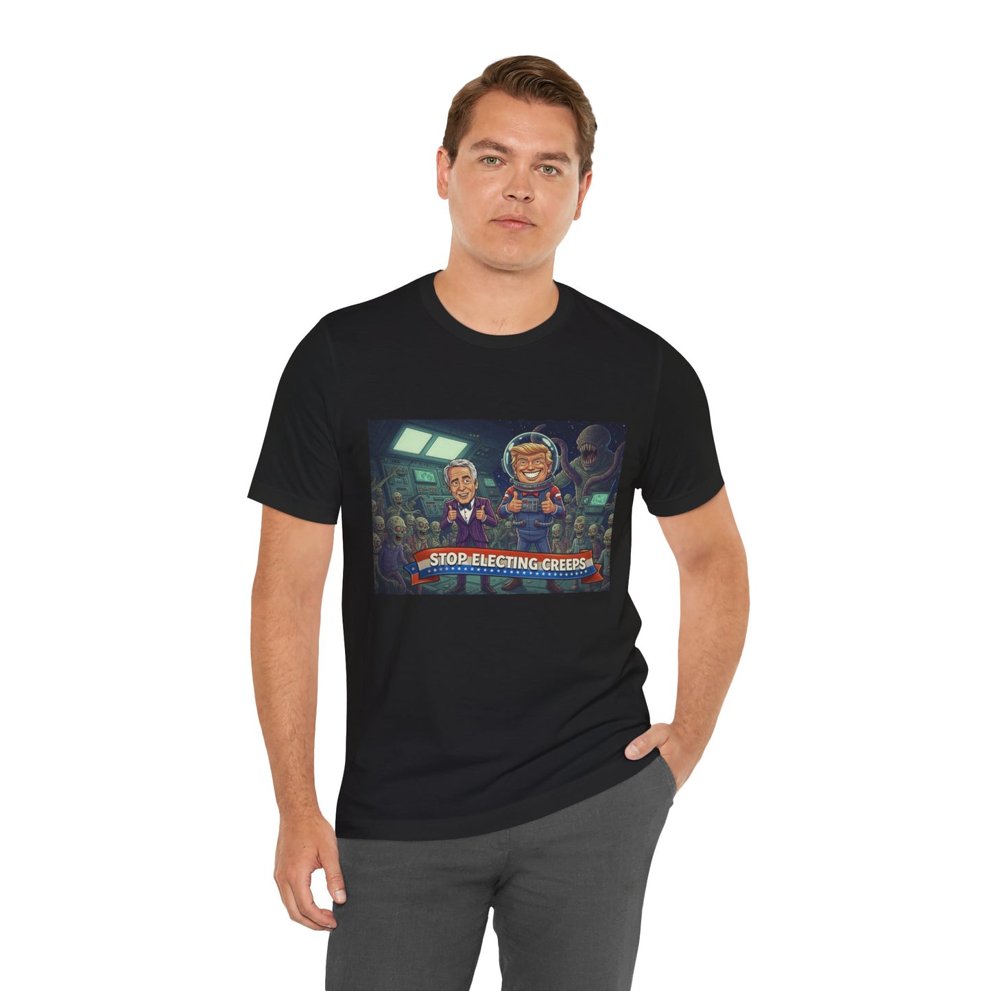 Political Satire Tee — “Stop Electing Creeps” Graphic Shirt