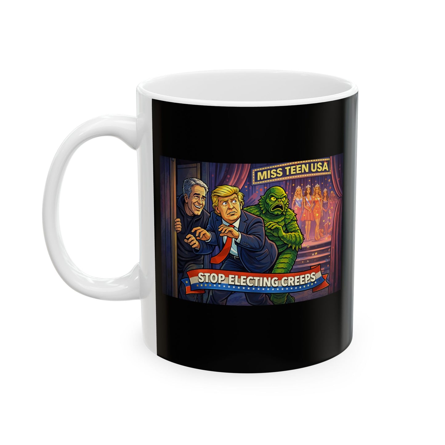 Vintage Stage Curtain Coffee Mug with Showbiz Illustration