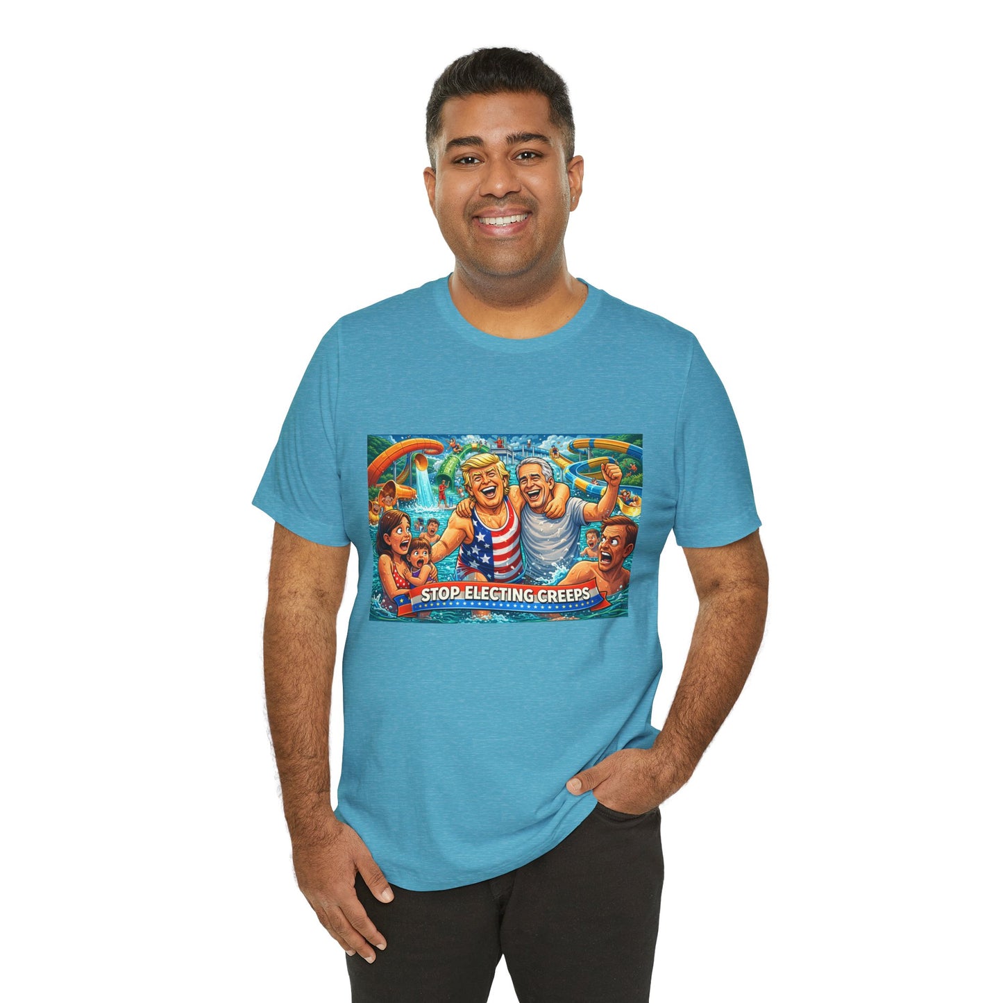 T‑Shirt — "Stop Fleecing Creeps" Beach Party Graphic Tee