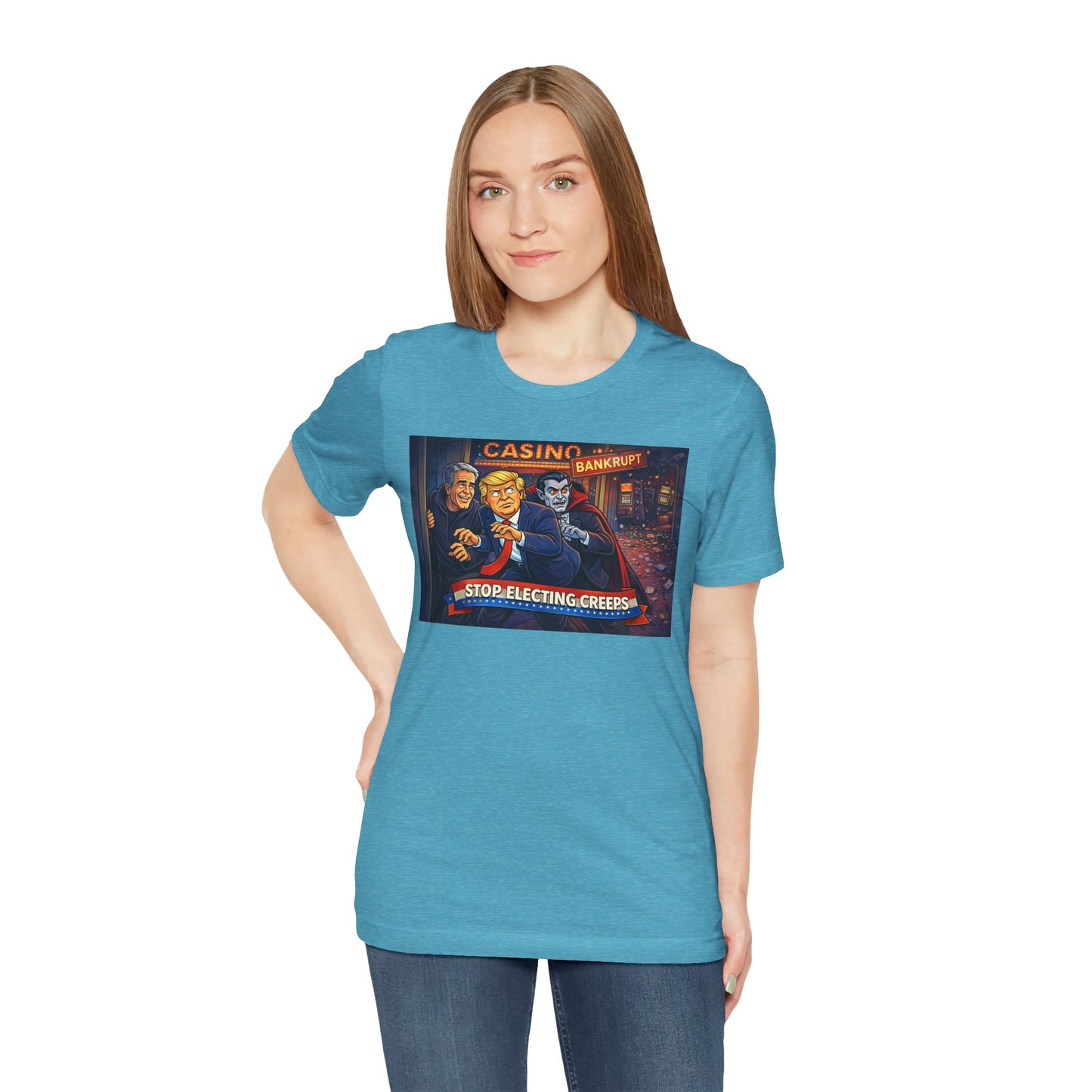 Casino Bankrupt Graphic Tee — "Stop Electing Creeps" Political Satire T‑Shirt