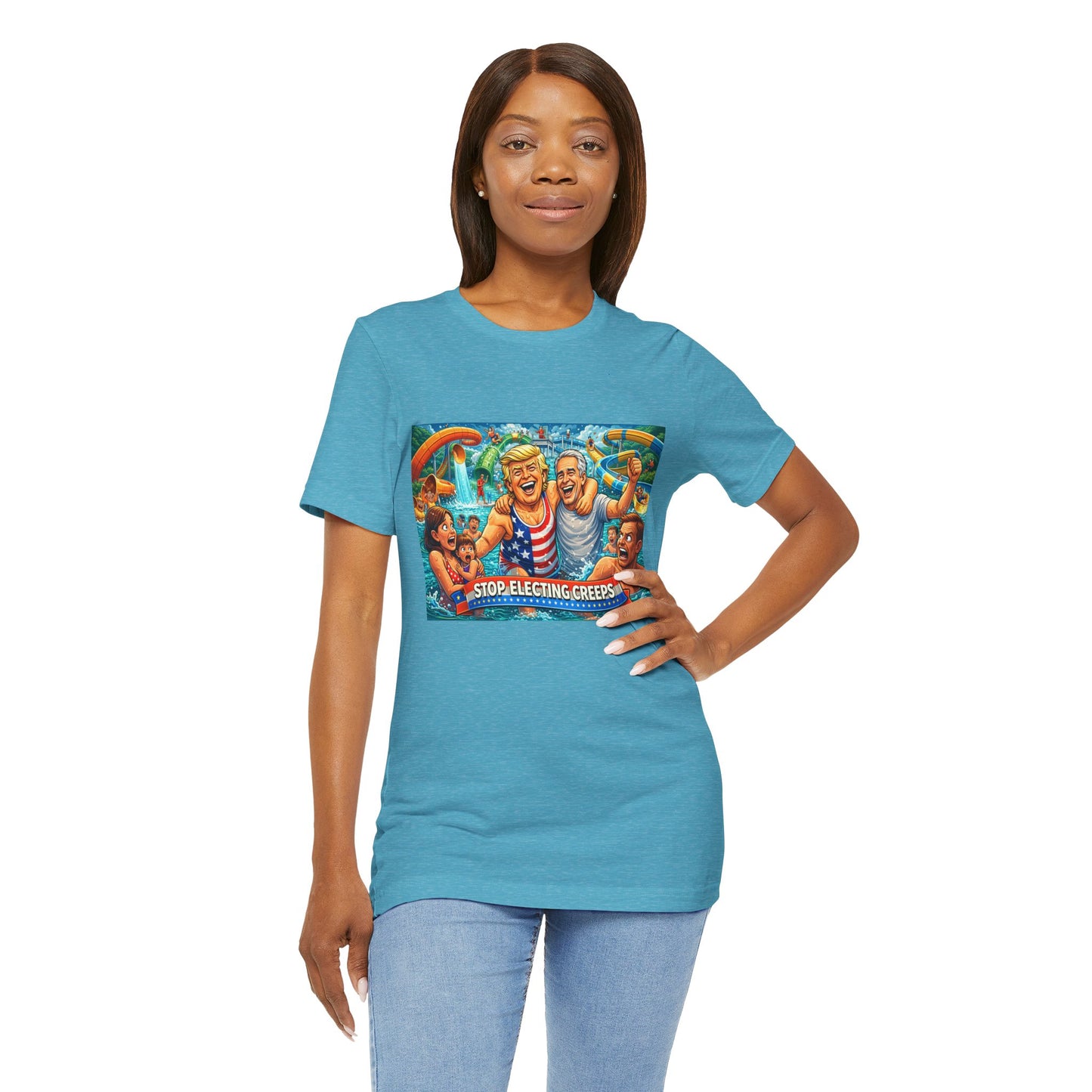 T‑Shirt — "Stop Fleecing Creeps" Beach Party Graphic Tee