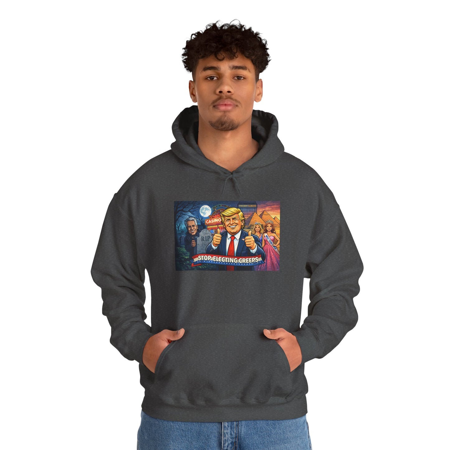 Political Hoodie — 'Make America Grateful' Cartoon Trump & Supporters Graphic Hoodie