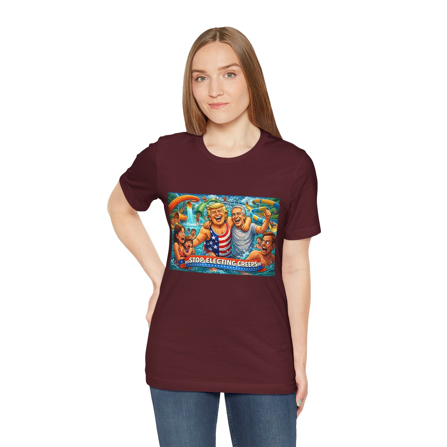 T‑Shirt — "Stop Fleecing Creeps" Beach Party Graphic Tee