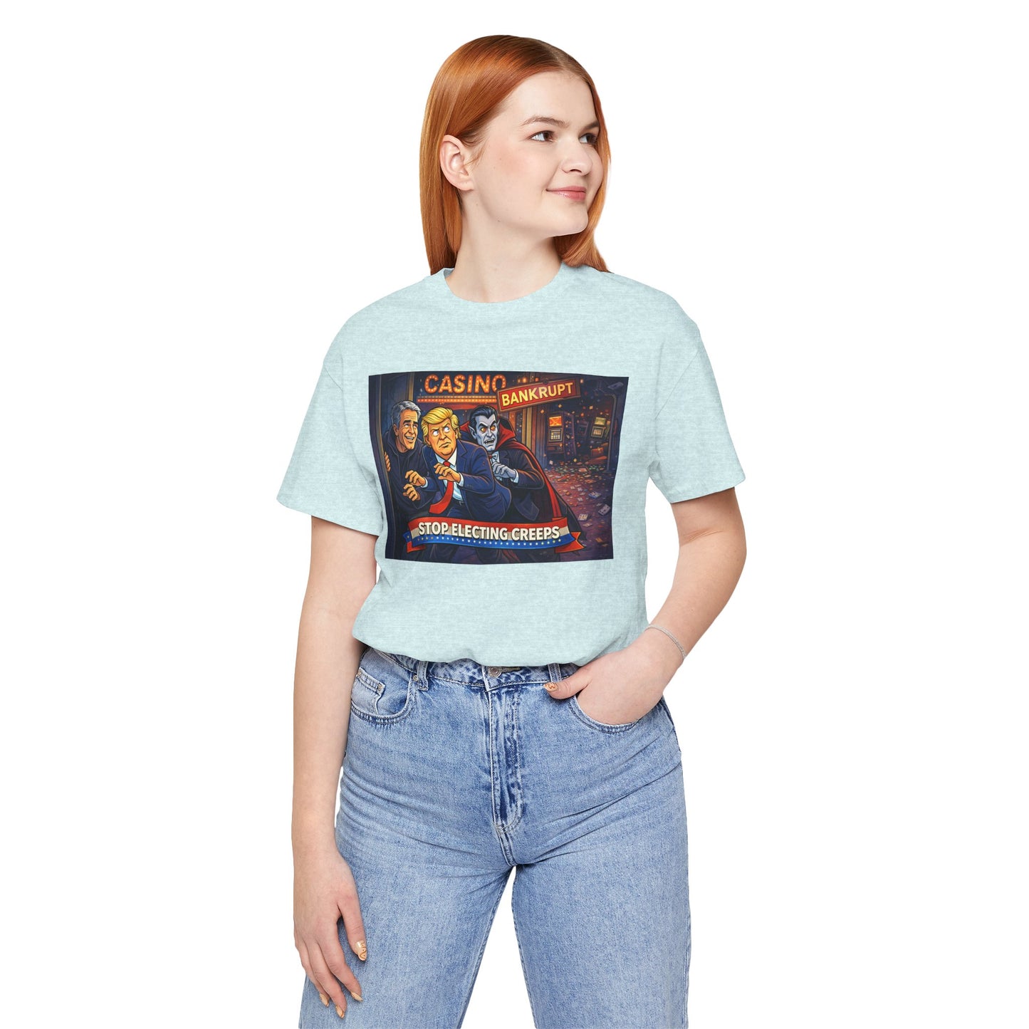 Casino Bankrupt Graphic Tee — "Stop Electing Creeps" Political Satire T‑Shirt