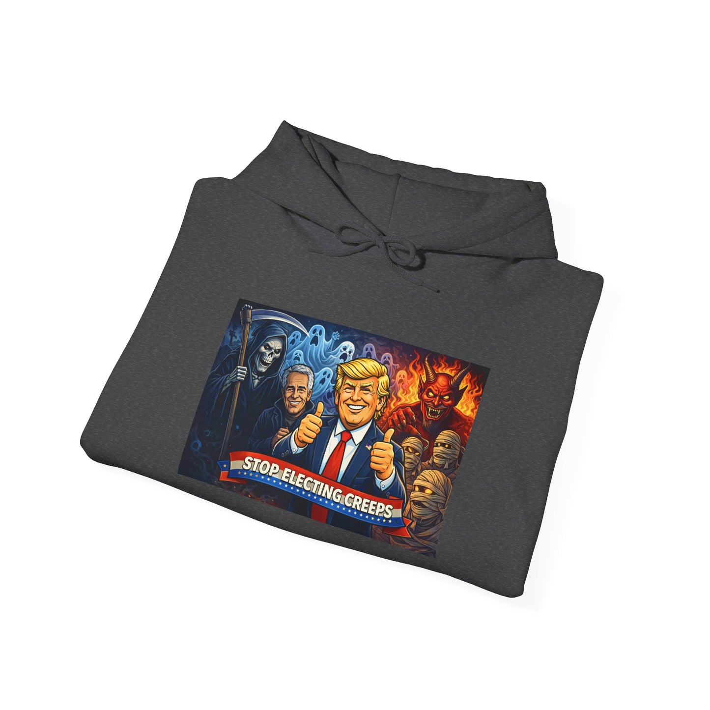Political Caricature Hoodie — Bold Retro Satire Graphic Sweatshirt
