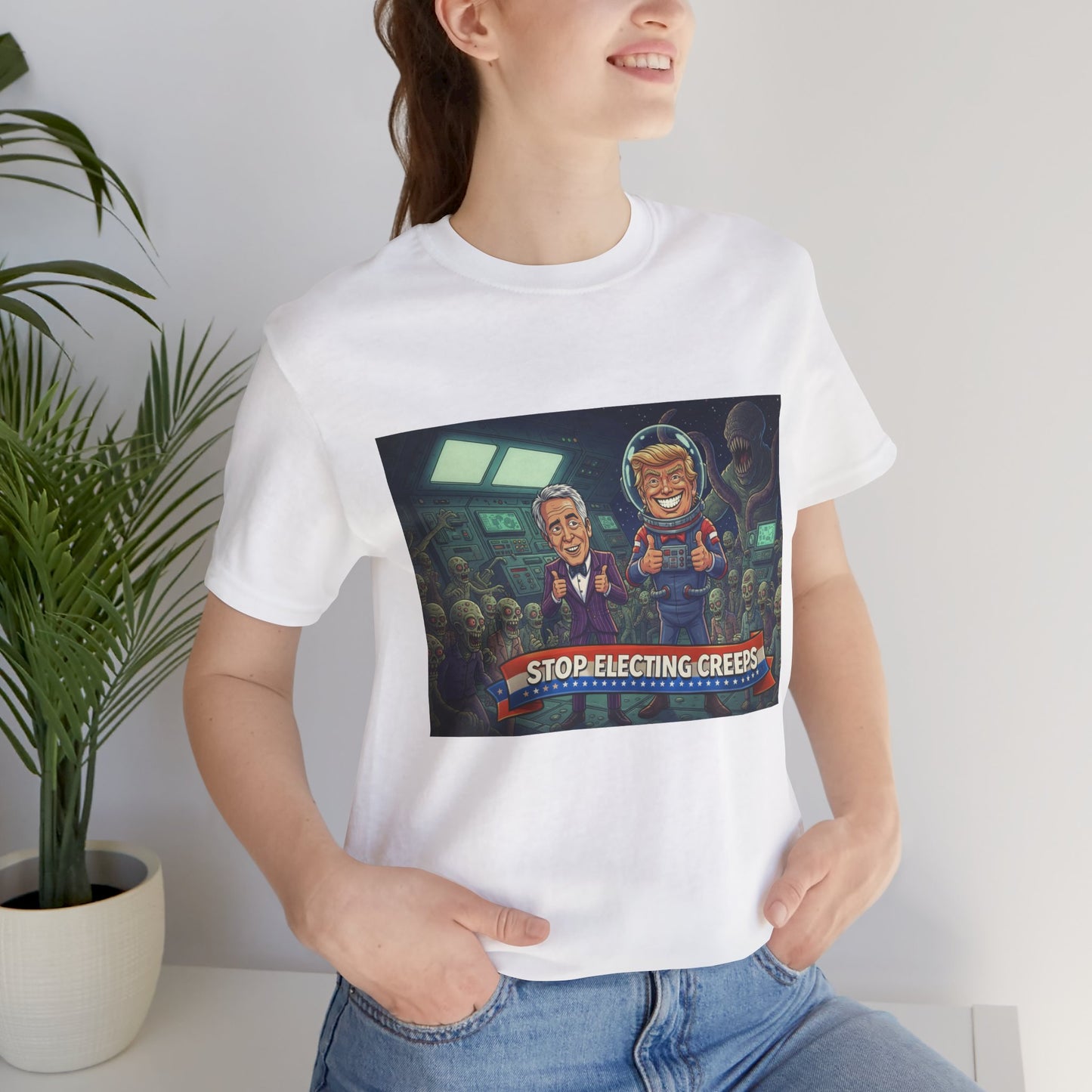 Political Satire Tee — “Stop Electing Creeps” Graphic Shirt