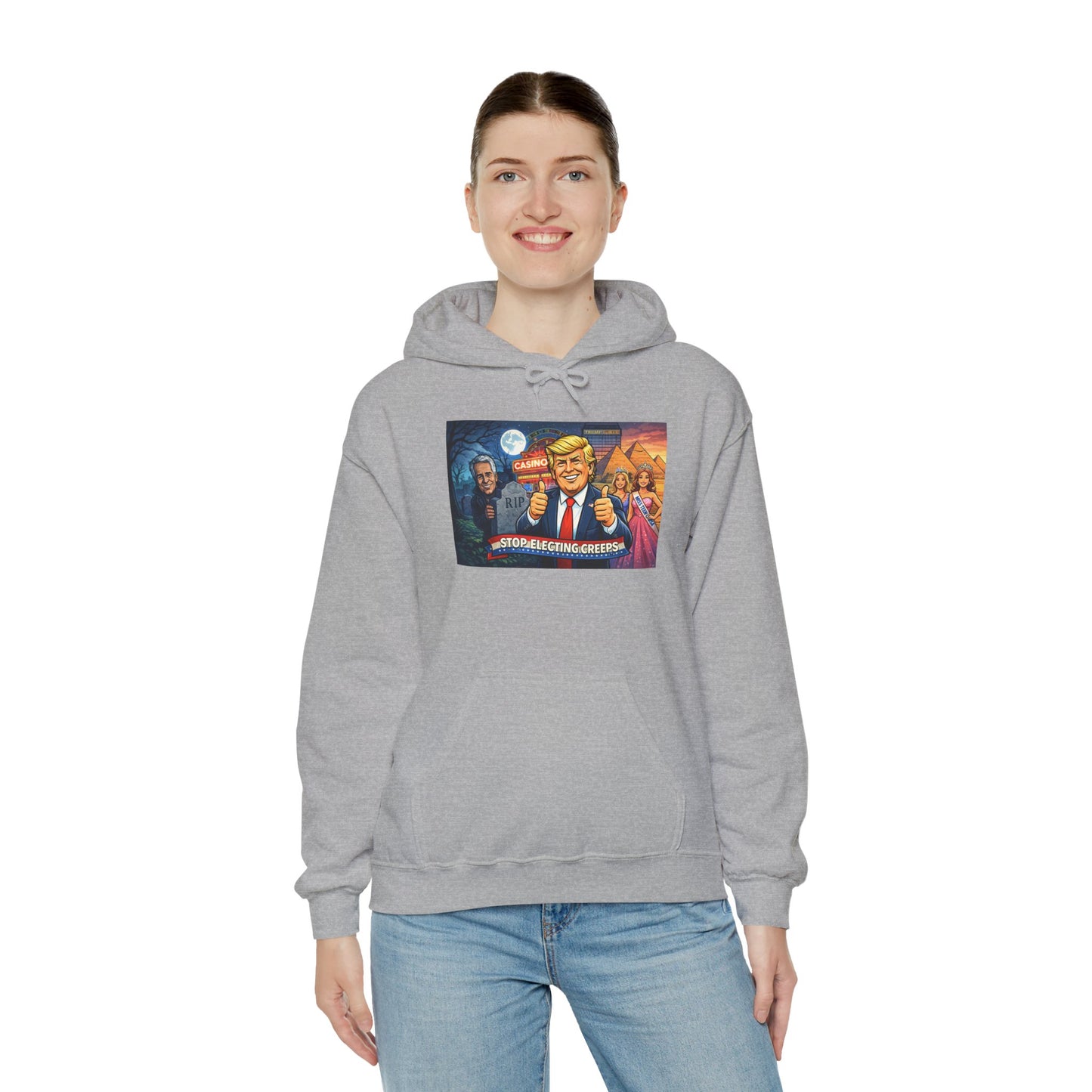 Political Hoodie — 'Make America Grateful' Cartoon Trump & Supporters Graphic Hoodie