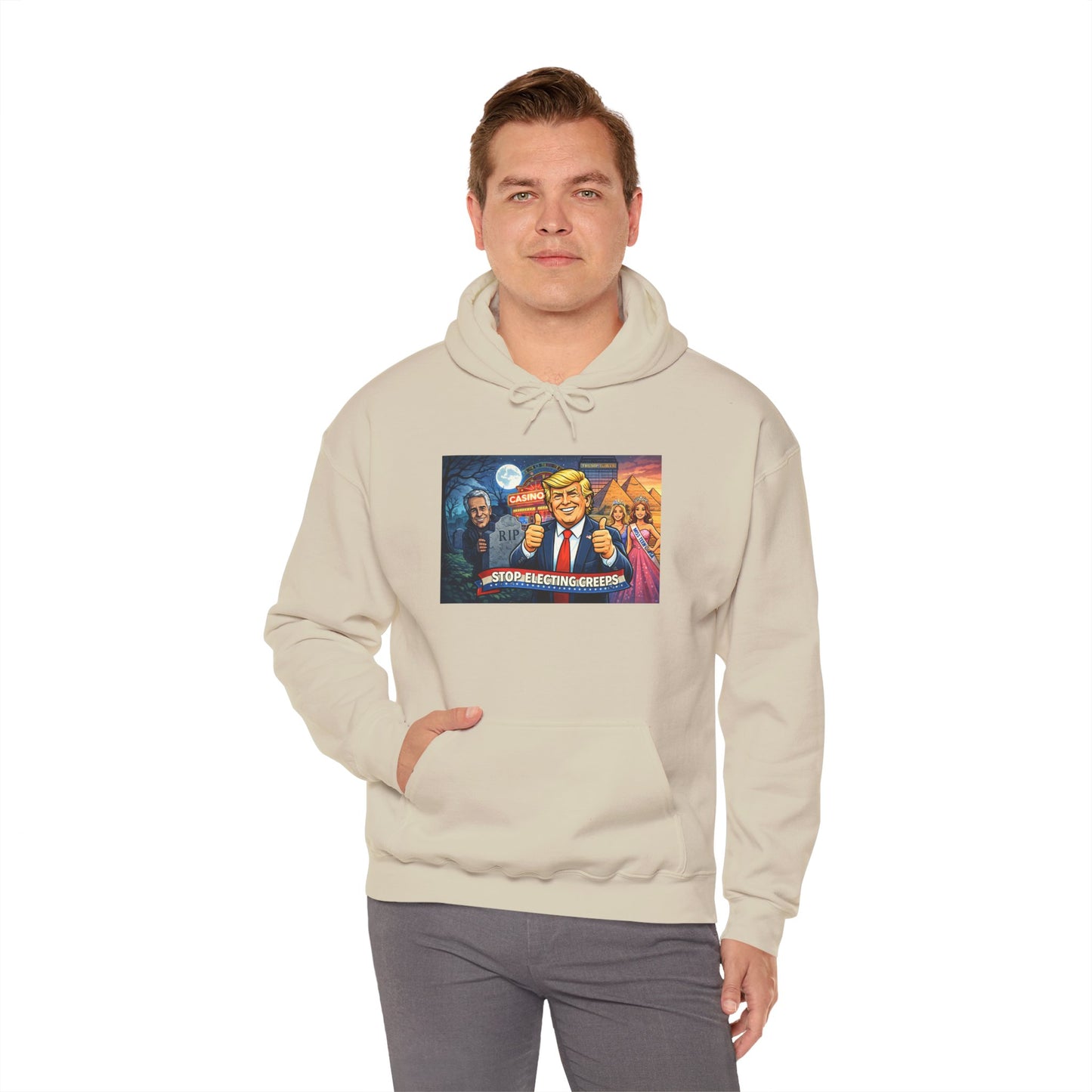 Political Hoodie — 'Make America Grateful' Cartoon Trump & Supporters Graphic Hoodie