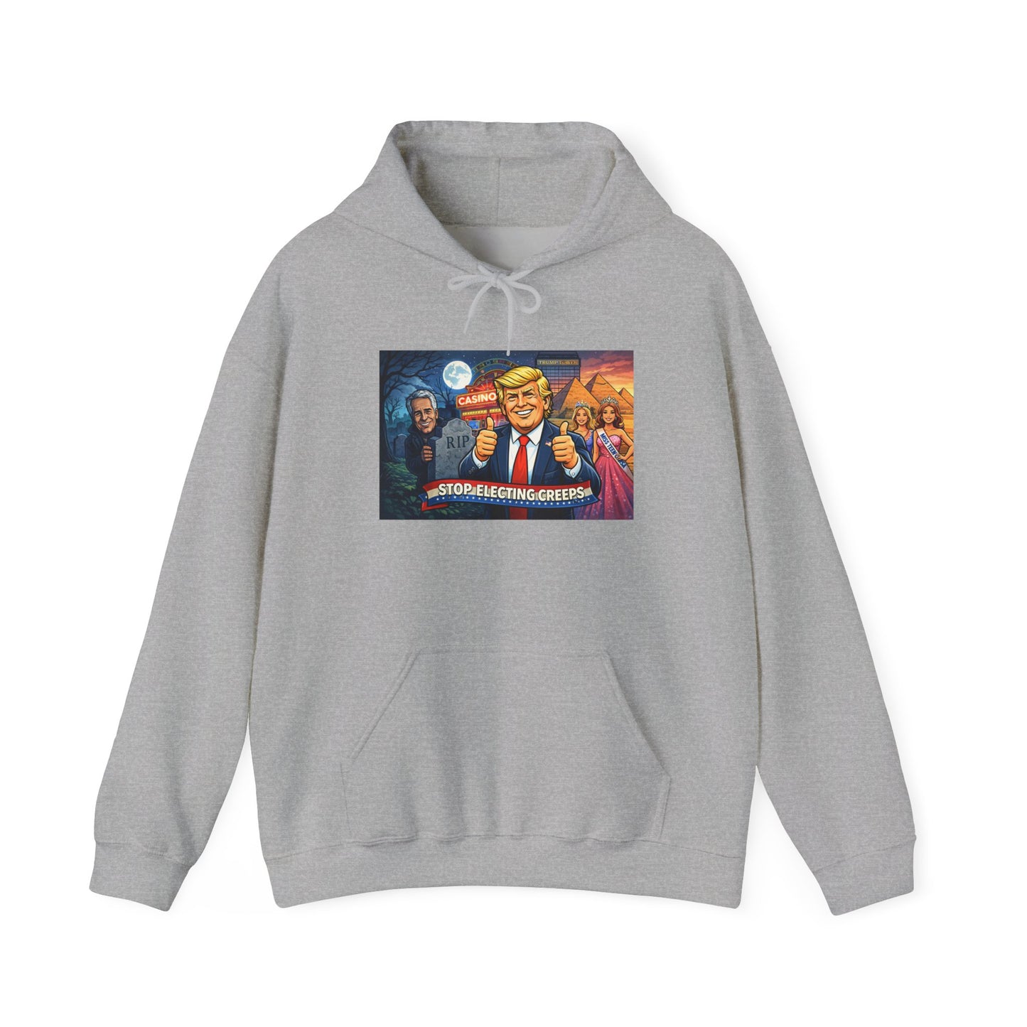 Political Hoodie — 'Make America Grateful' Cartoon Trump & Supporters Graphic Hoodie