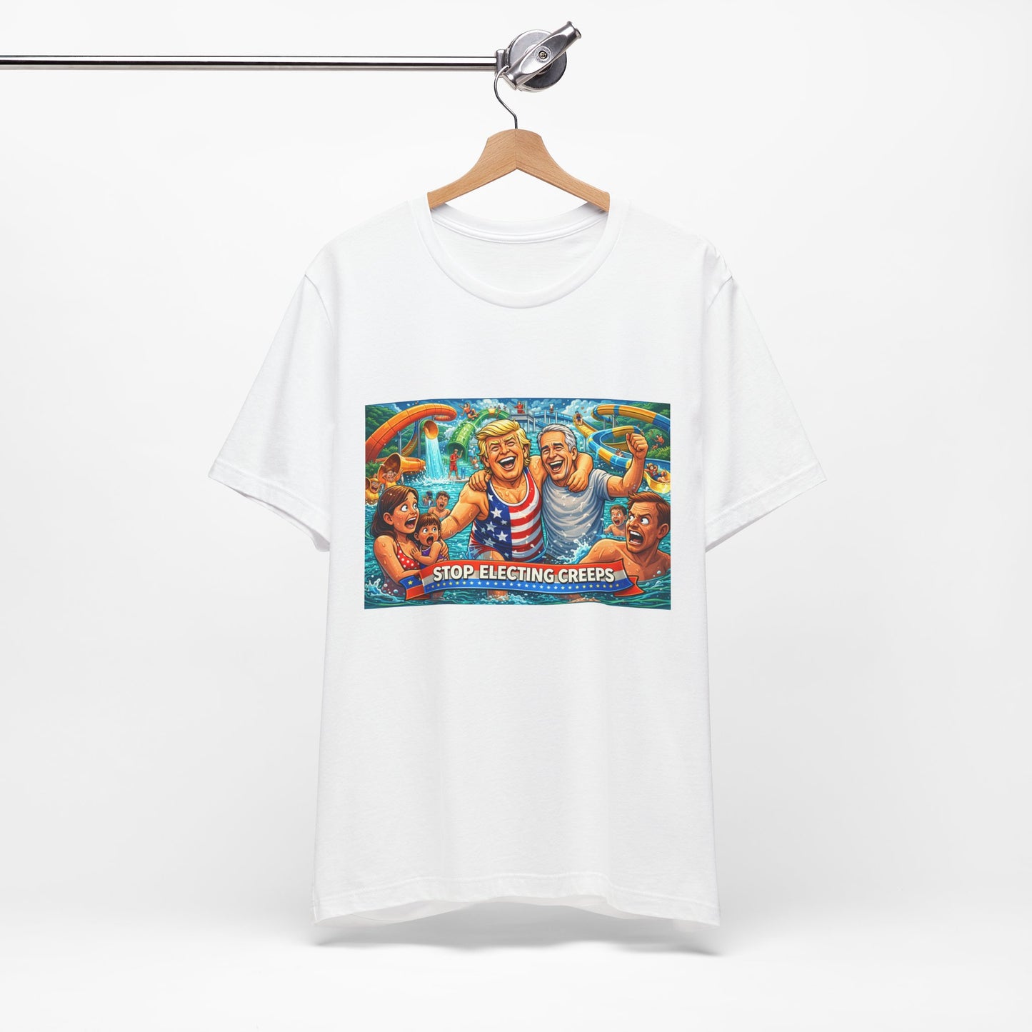 T‑Shirt — "Stop Fleecing Creeps" Beach Party Graphic Tee