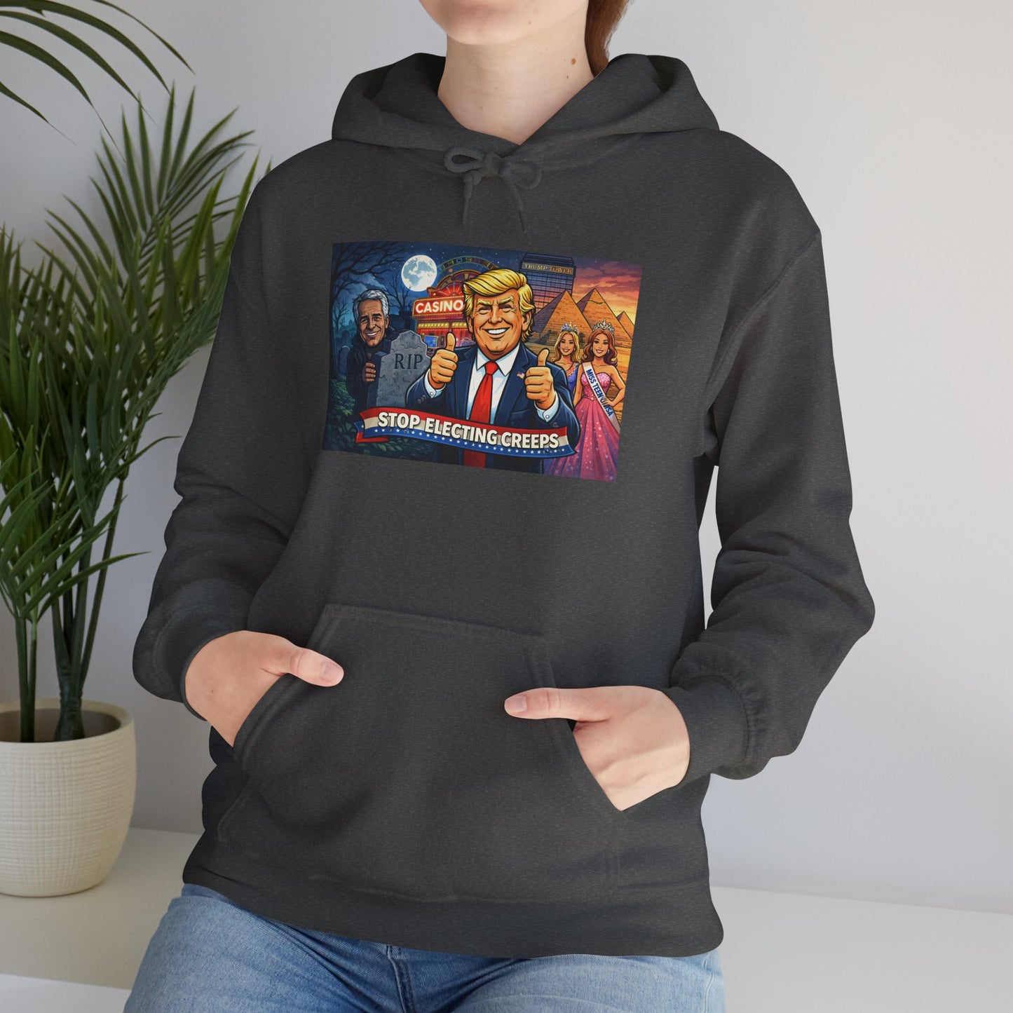 Political Hoodie — 'Make America Grateful' Cartoon Trump & Supporters Graphic Hoodie