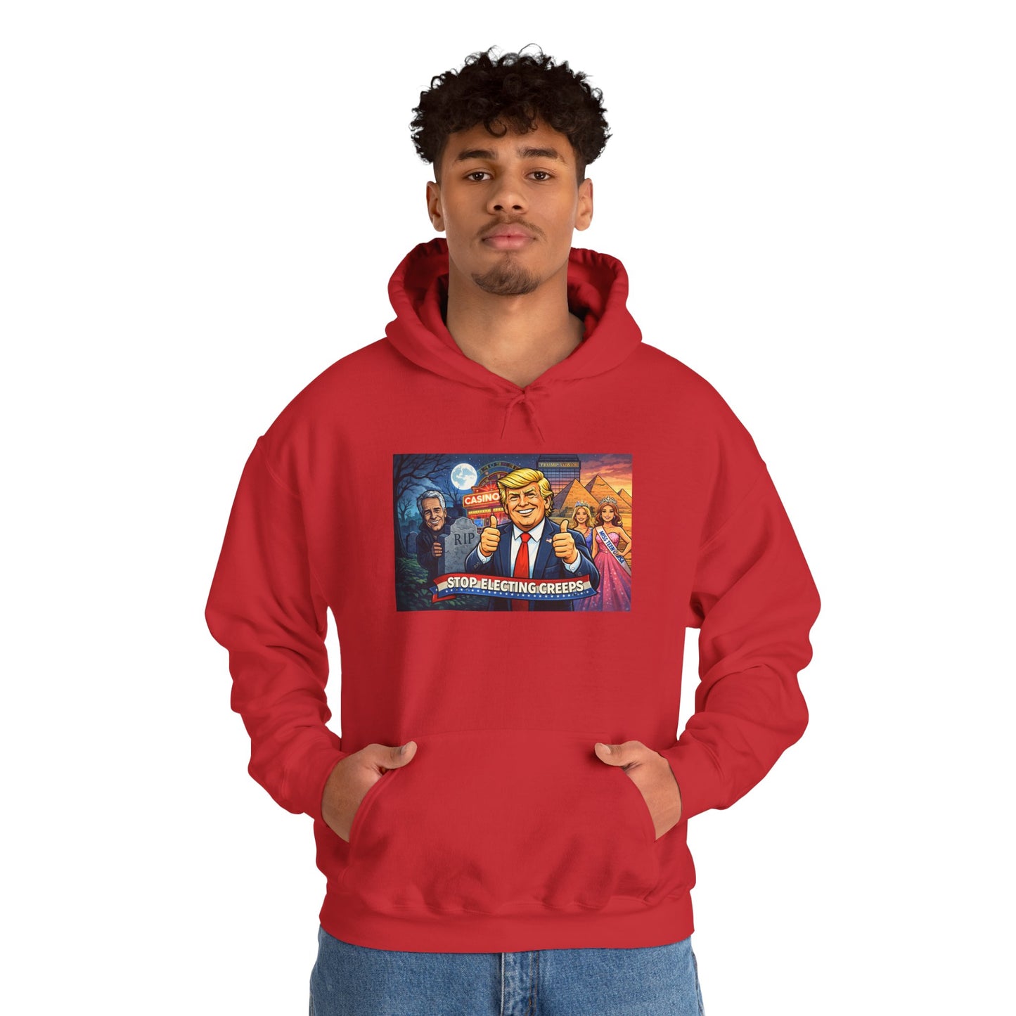Political Hoodie — 'Make America Grateful' Cartoon Trump & Supporters Graphic Hoodie