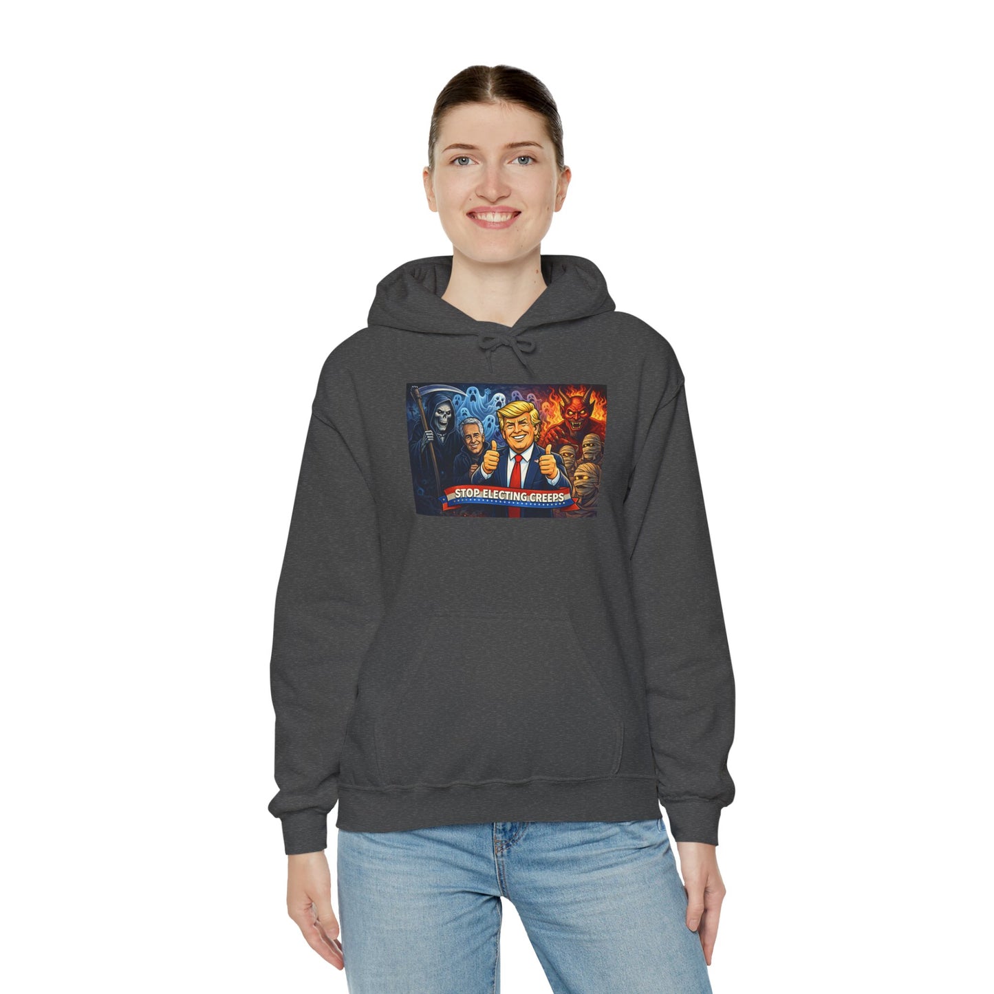 Political Caricature Hoodie — Bold Retro Satire Graphic Sweatshirt