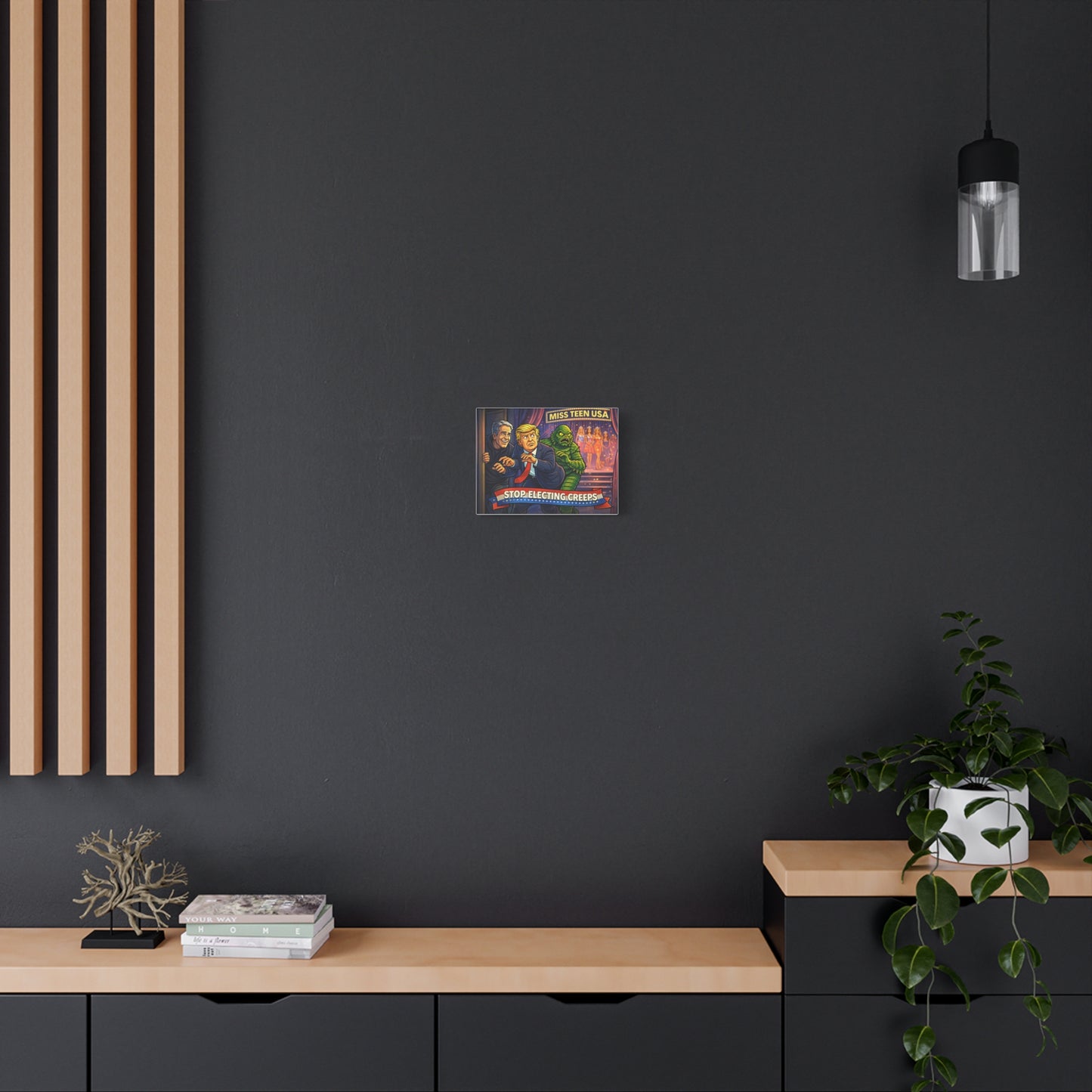 Stop Electing Creeps Matte Canvas Wall Art — Political Satire Poster (Trump, Epstein, Creature)