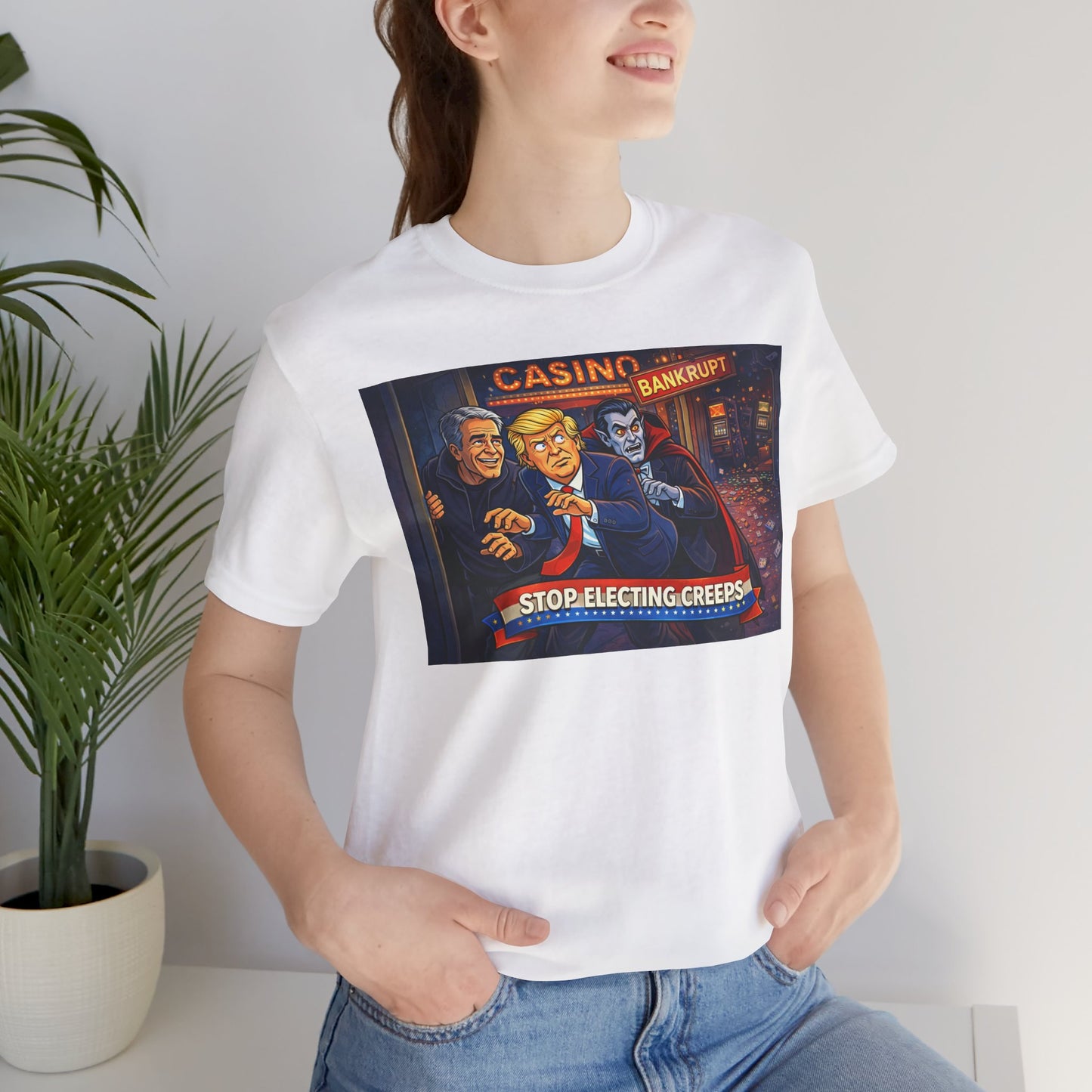 Casino Bankrupt Graphic Tee — "Stop Electing Creeps" Political Satire T‑Shirt