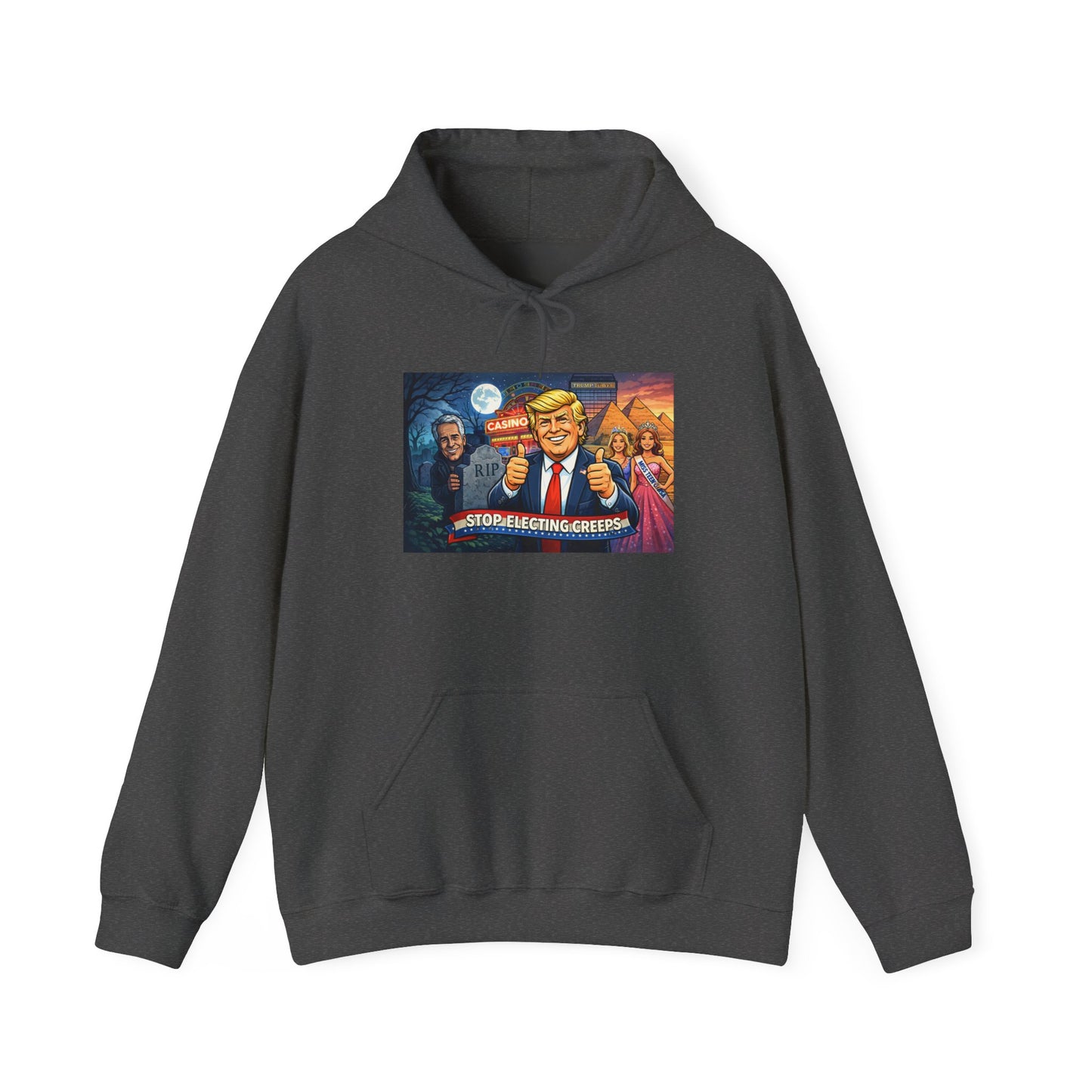 Political Hoodie — 'Make America Grateful' Cartoon Trump & Supporters Graphic Hoodie