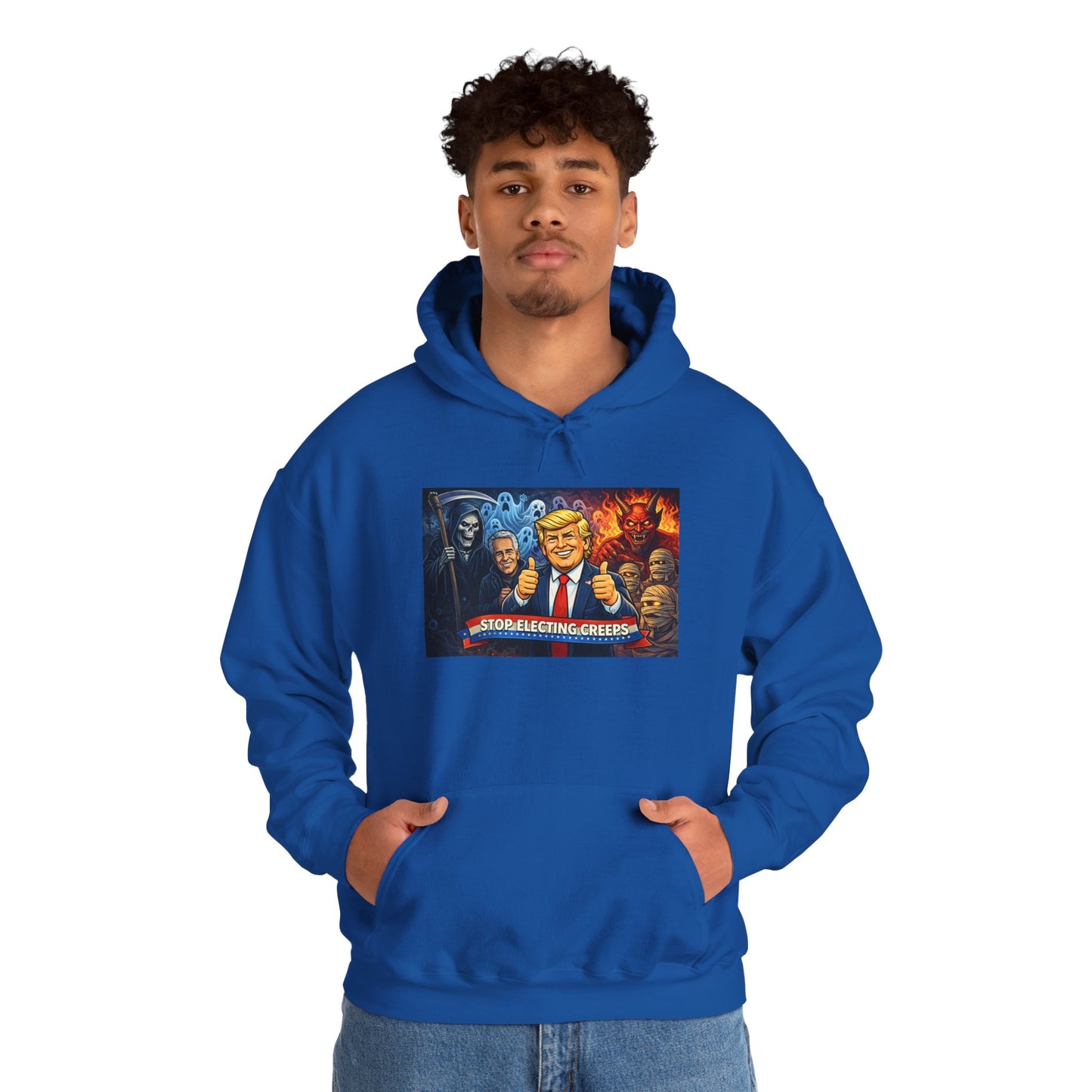Political Caricature Hoodie — Bold Retro Satire Graphic Sweatshirt