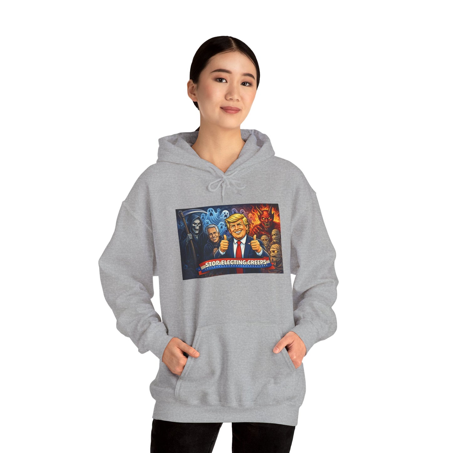 Political Caricature Hoodie — Bold Retro Satire Graphic Sweatshirt