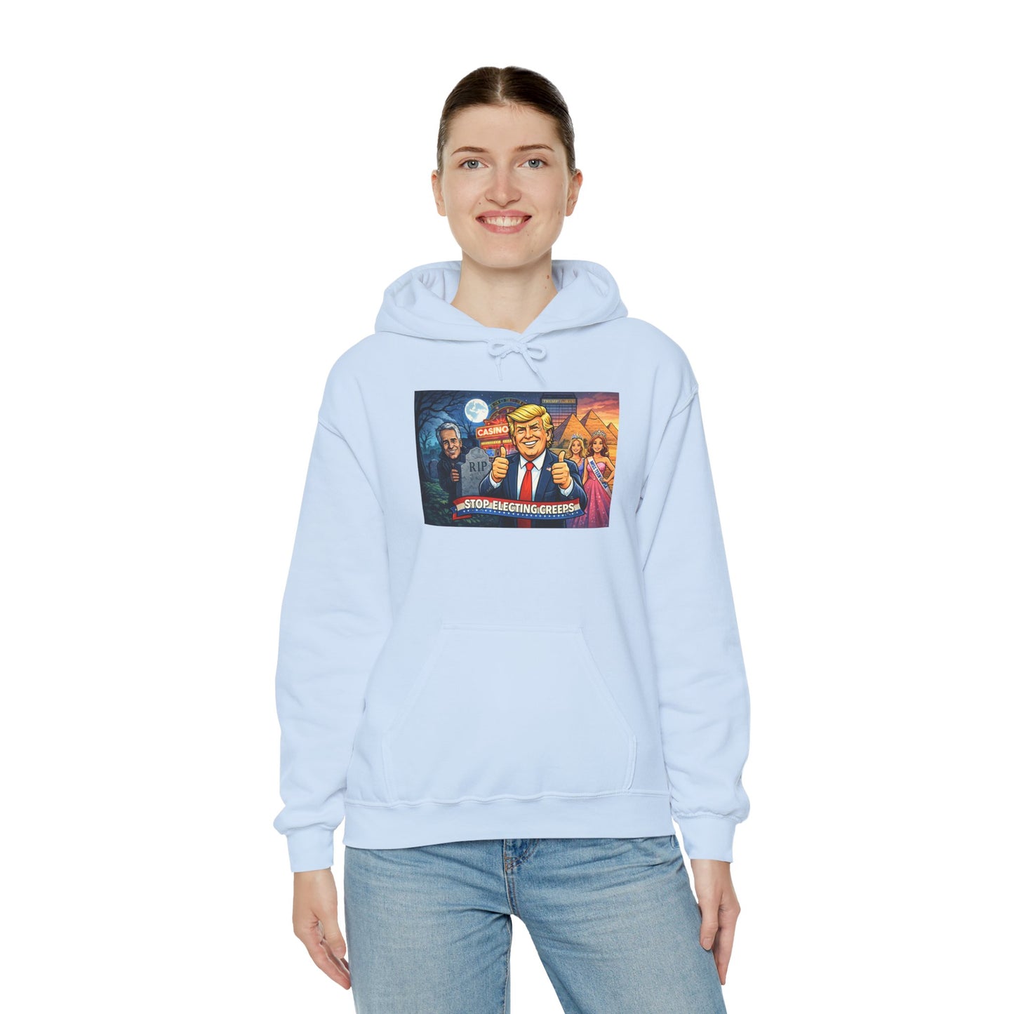 Political Hoodie — 'Make America Grateful' Cartoon Trump & Supporters Graphic Hoodie