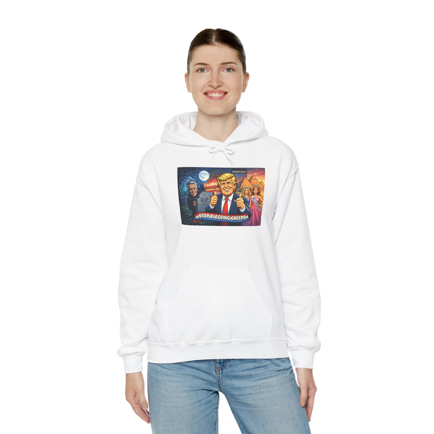 Political Hoodie — 'Make America Grateful' Cartoon Trump & Supporters Graphic Hoodie