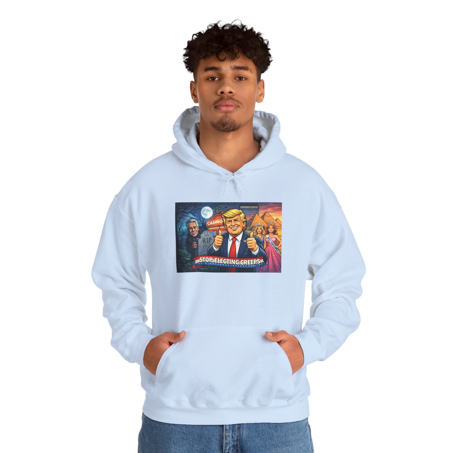 Political Hoodie — 'Make America Grateful' Cartoon Trump & Supporters Graphic Hoodie
