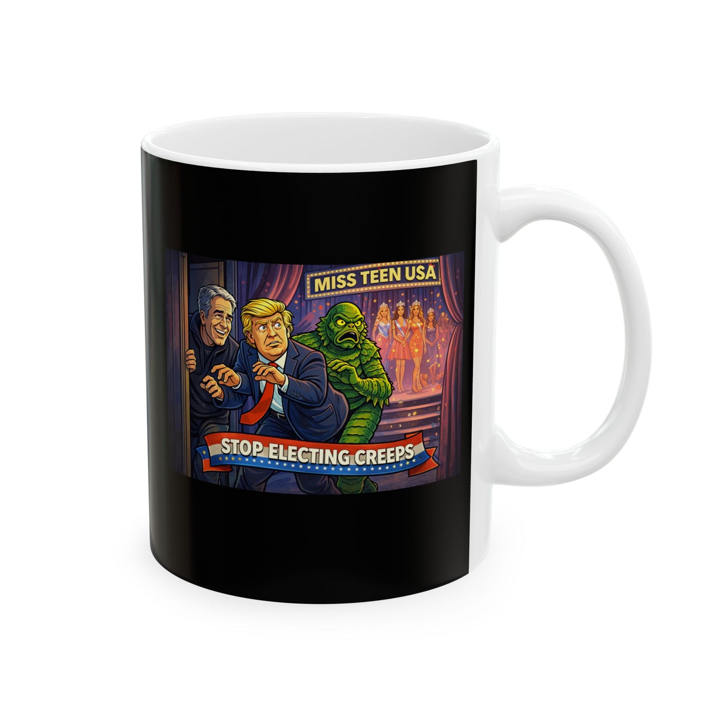Vintage Stage Curtain Coffee Mug with Showbiz Illustration