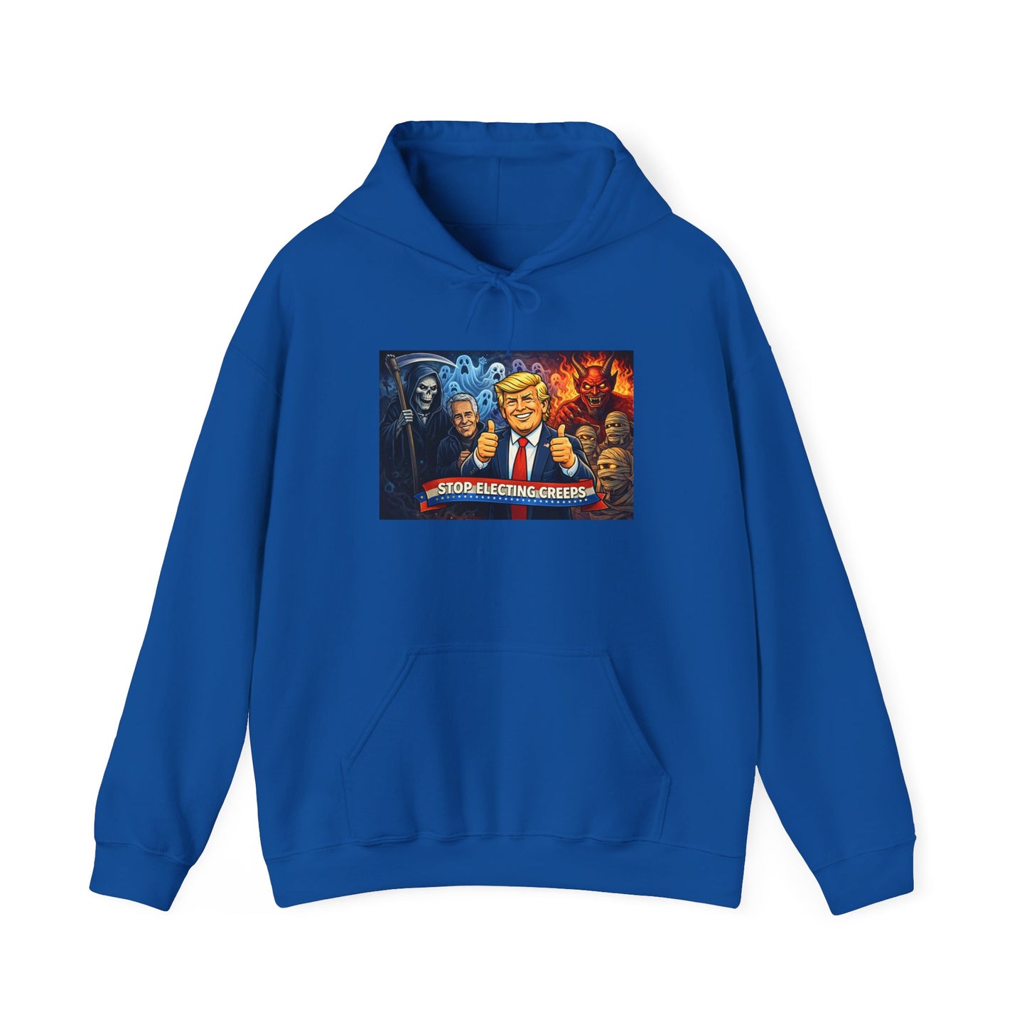 Political Caricature Hoodie — Bold Retro Satire Graphic Sweatshirt