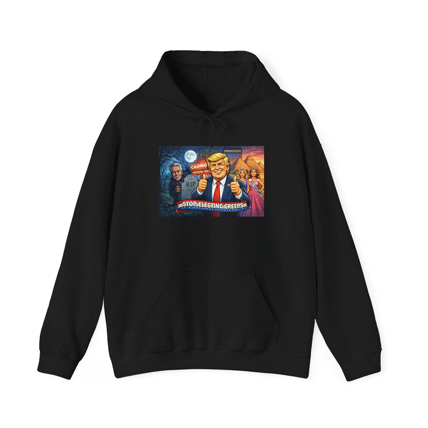 Political Hoodie — 'Make America Grateful' Cartoon Trump & Supporters Graphic Hoodie