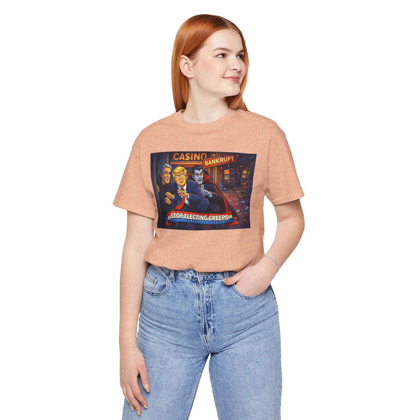 Casino Bankrupt Graphic Tee — "Stop Electing Creeps" Political Satire T‑Shirt